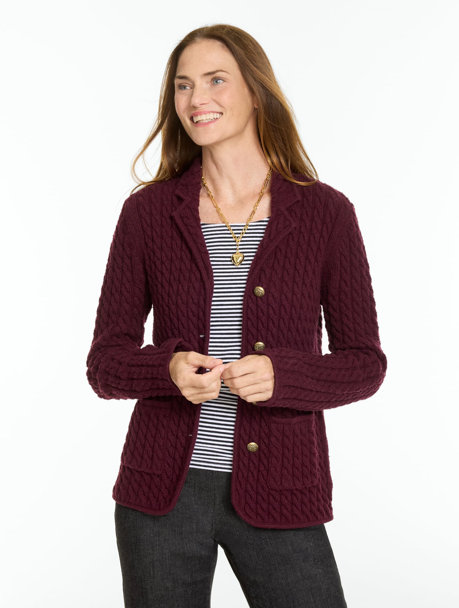 Talbots Cable Knit Blazer - Rich Burgundy - Xs