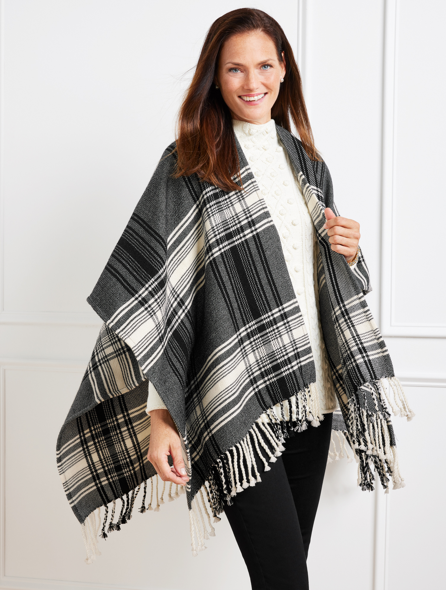 Talbots Ruanas Talbots Woven Plaid Ruana - Red - 001 | ModeSens