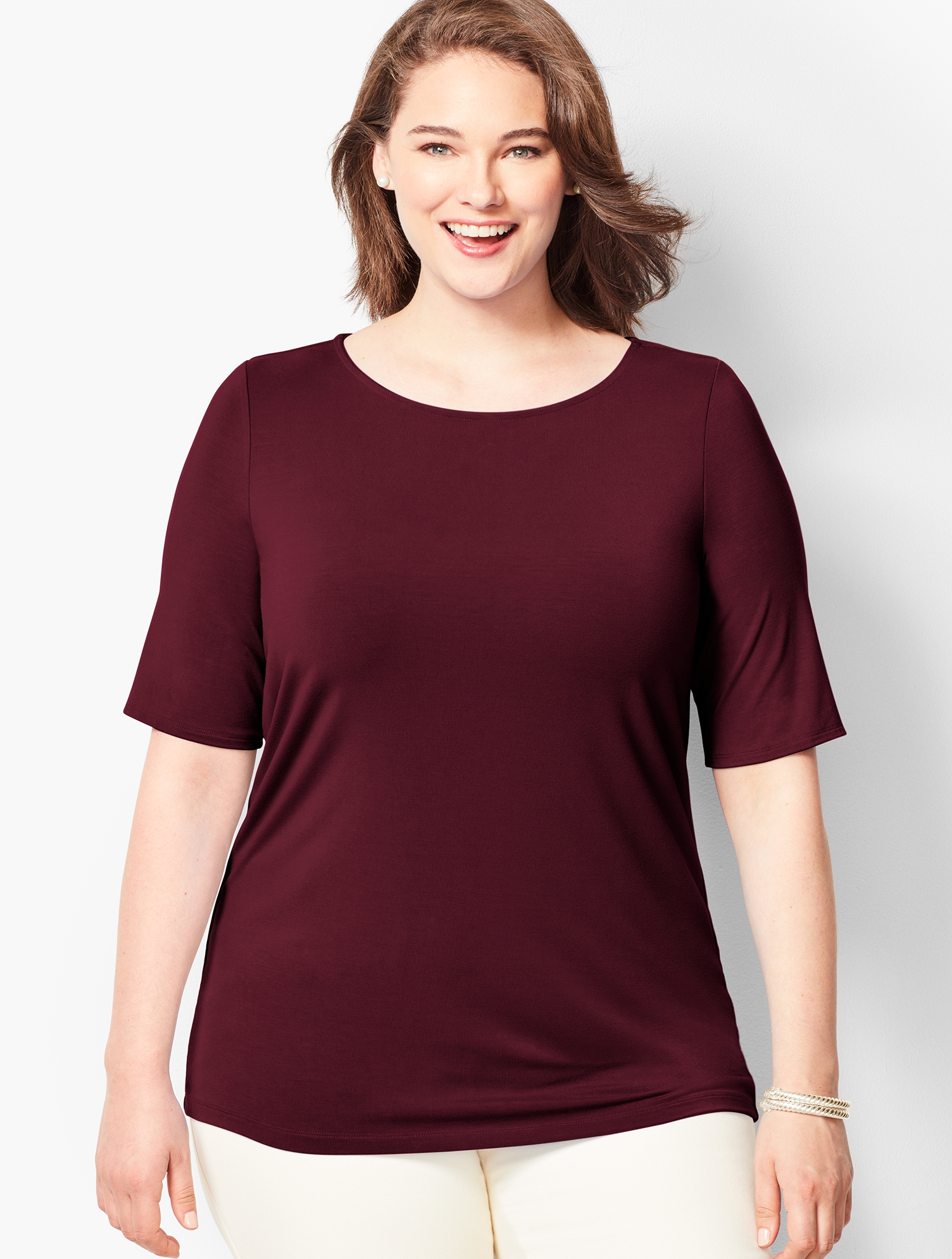 Elbow-Sleeve Scoop-Neck Top - Solid | Talbots