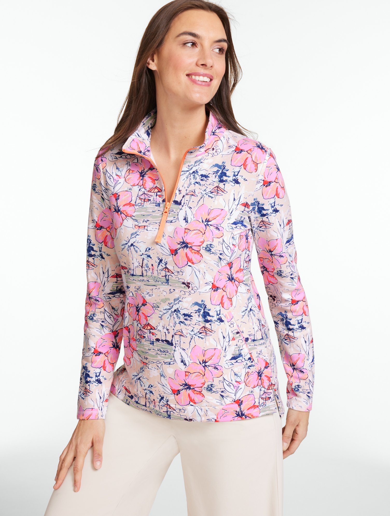 French Terry Half-Zip Pullover - Beach Tropics