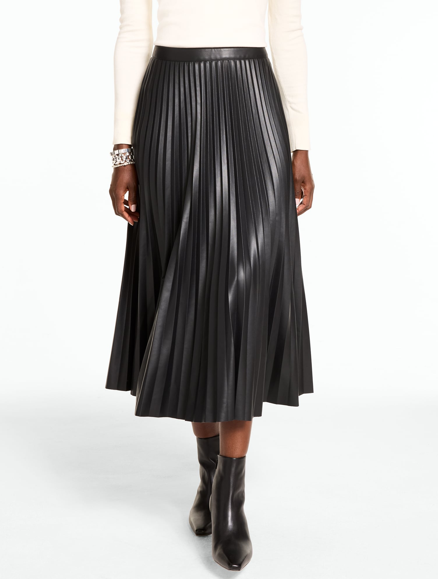 Faux Leather Pleated Skirt