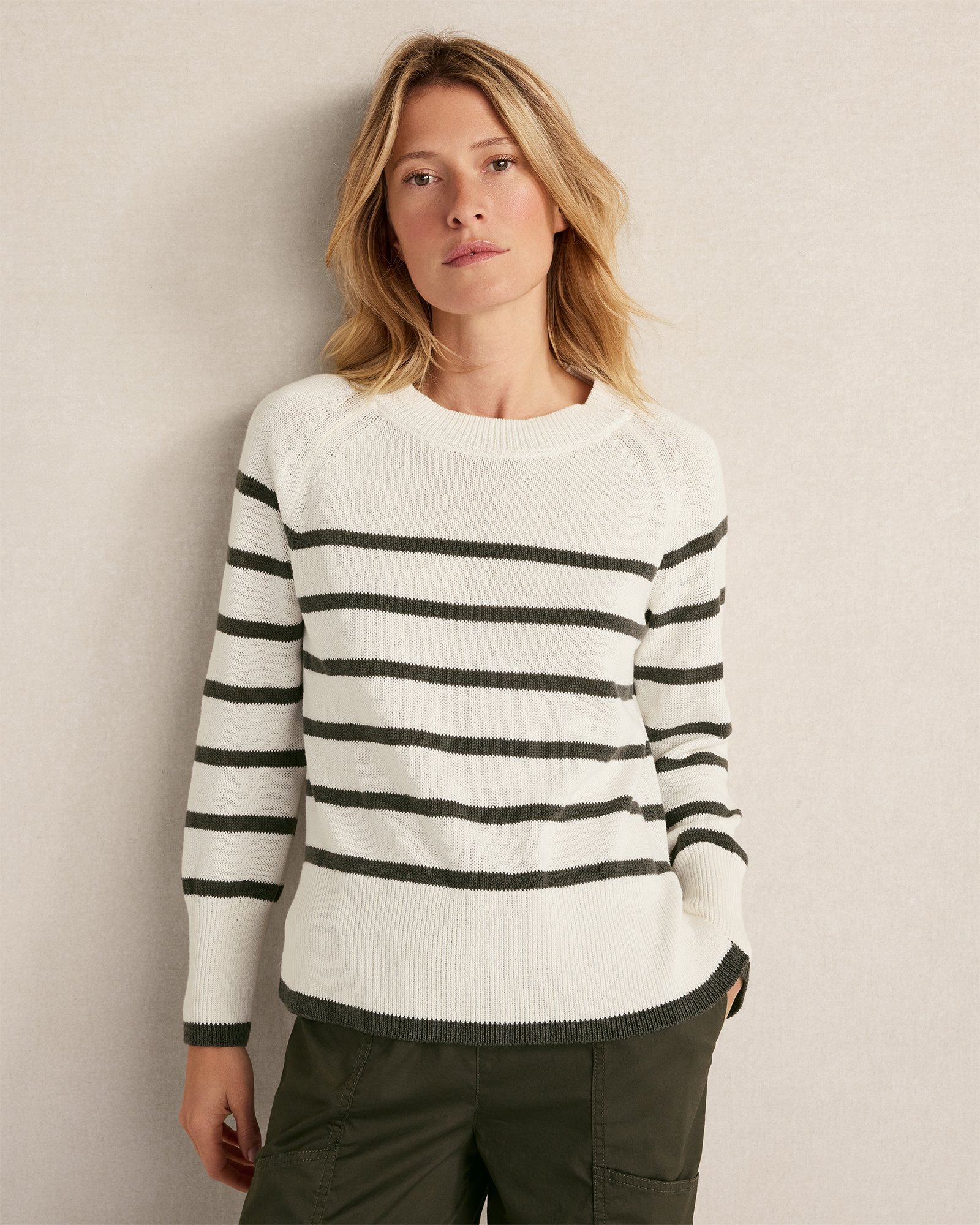 Cotton Linen Stripe Crewneck