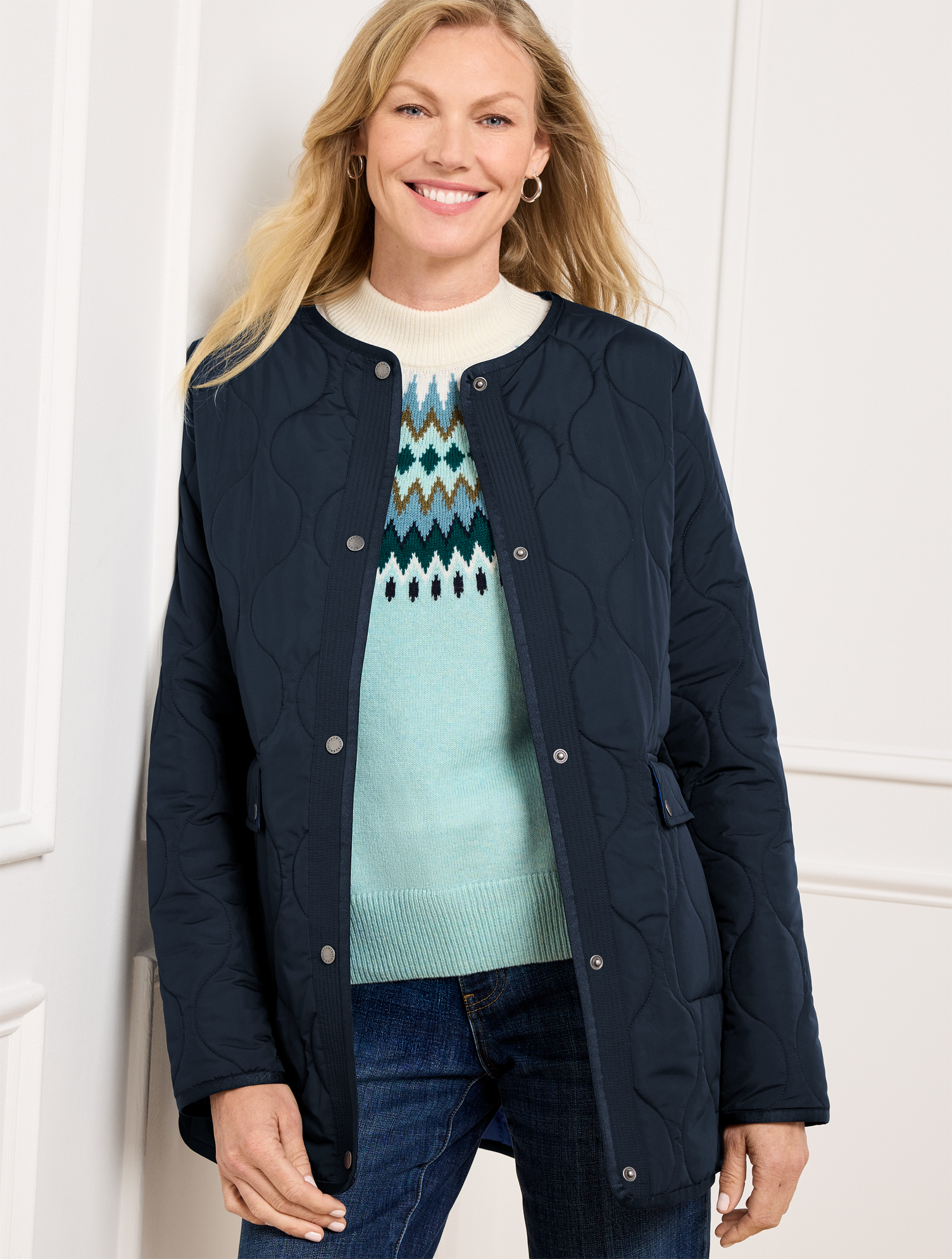 Quilted Collarless Coat | Talbots