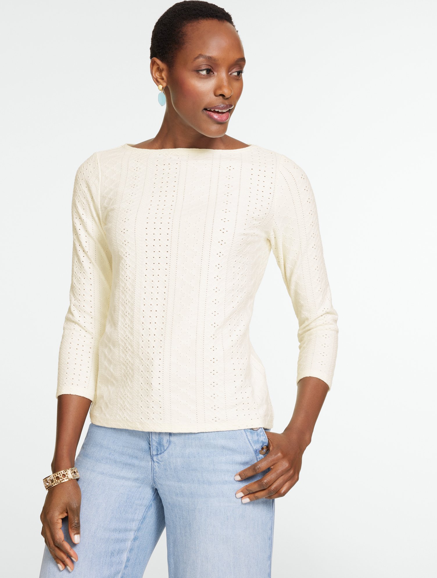 Bateau Neck Tee - Eyelet Lace