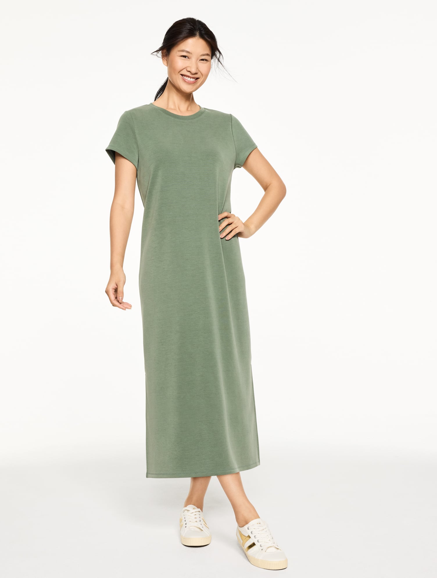 talbots t shirt dress AirKnit Stretch Maxi T-Shirt Dress - Sandwash
