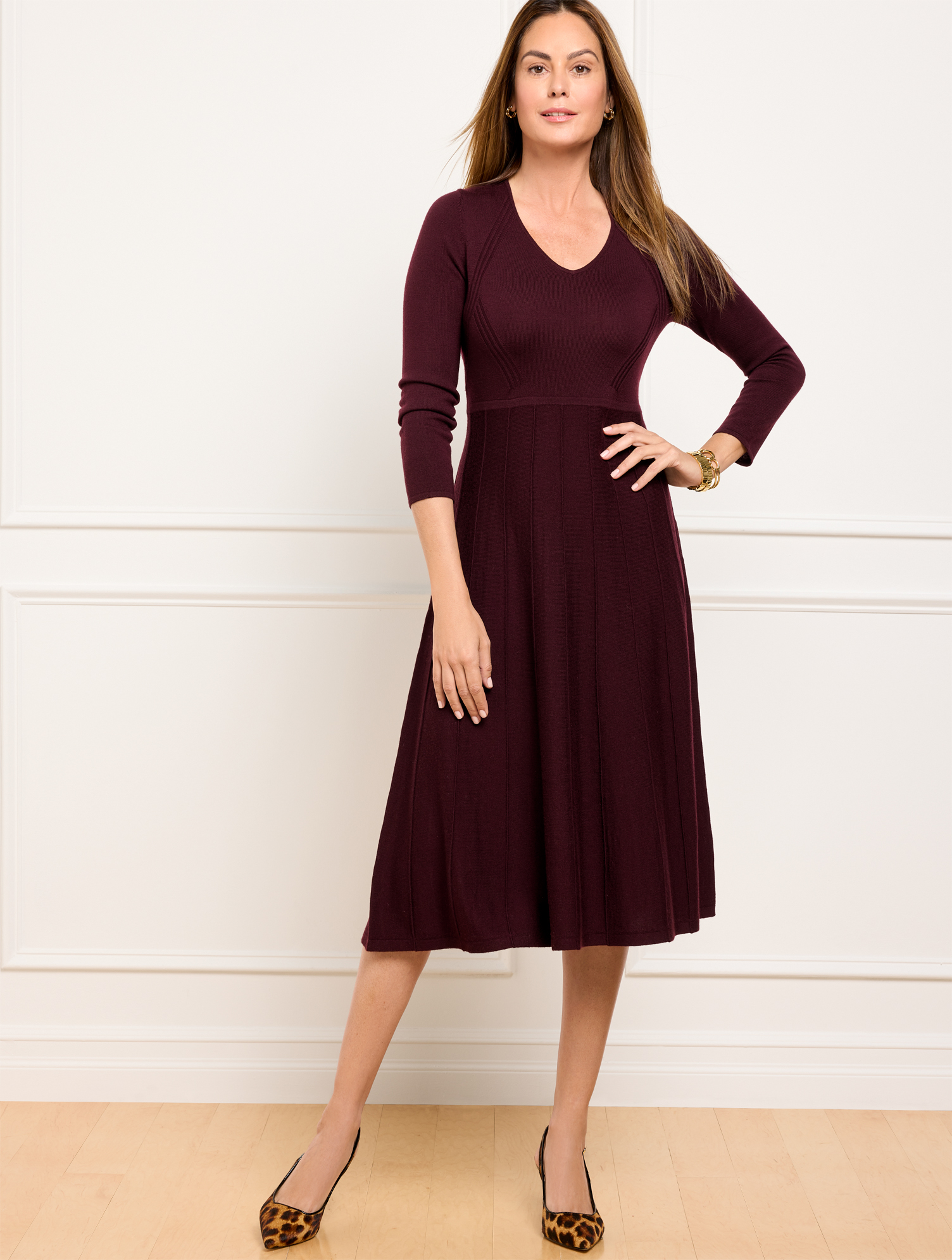Talbots Merino Wool Pleated Sweater Dress - Rich Burgundy - X In Rich Burgundy