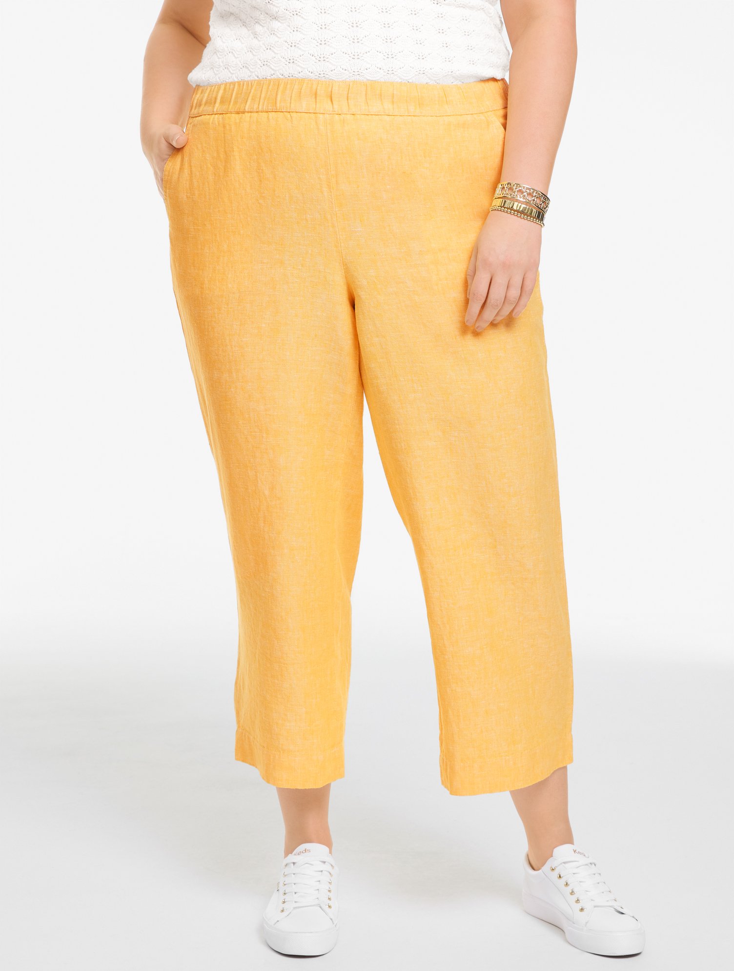 Washed Linen Wide Crop Pull-On Pants