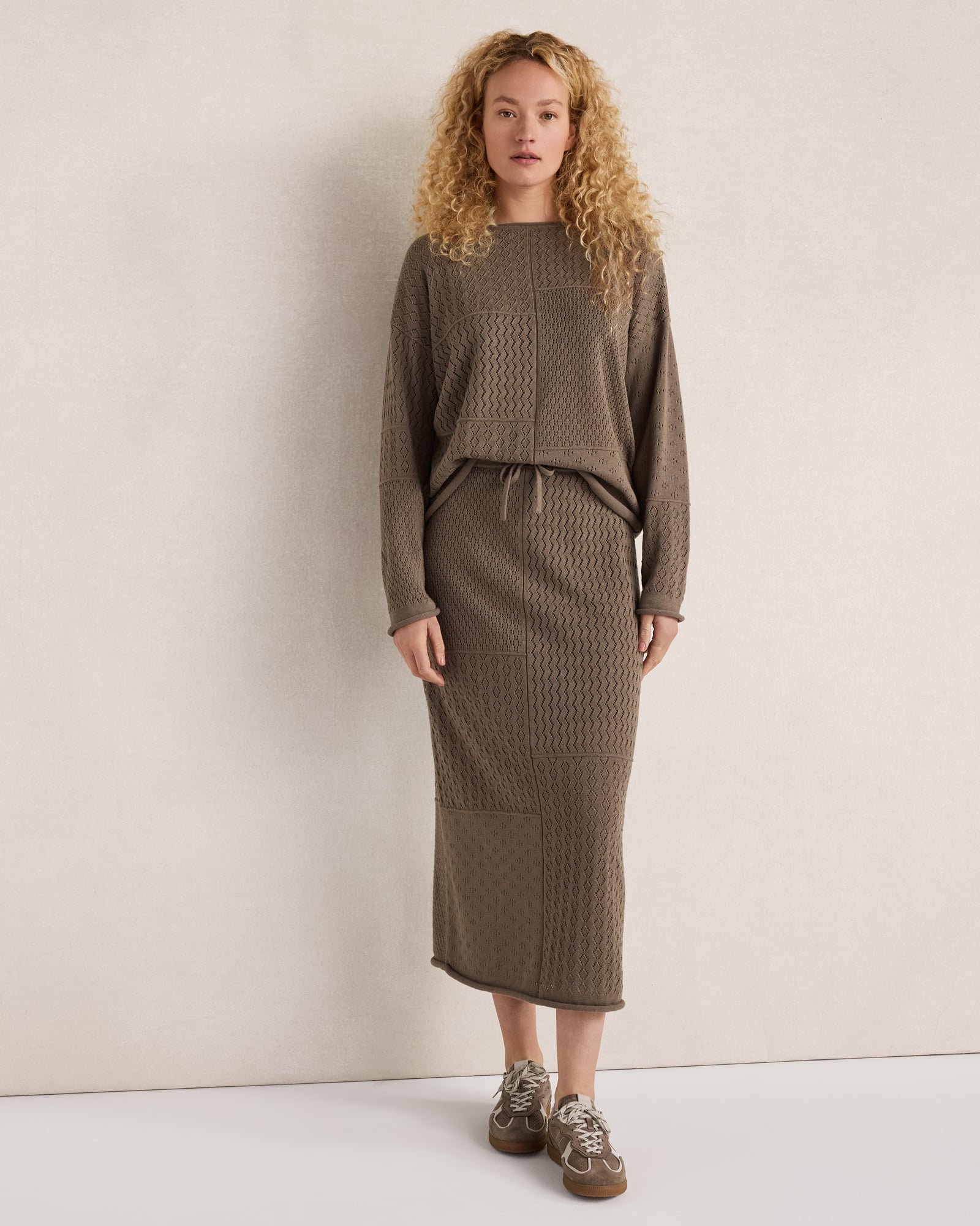 Organic Cotton Mixed Stitch Midi Skirt