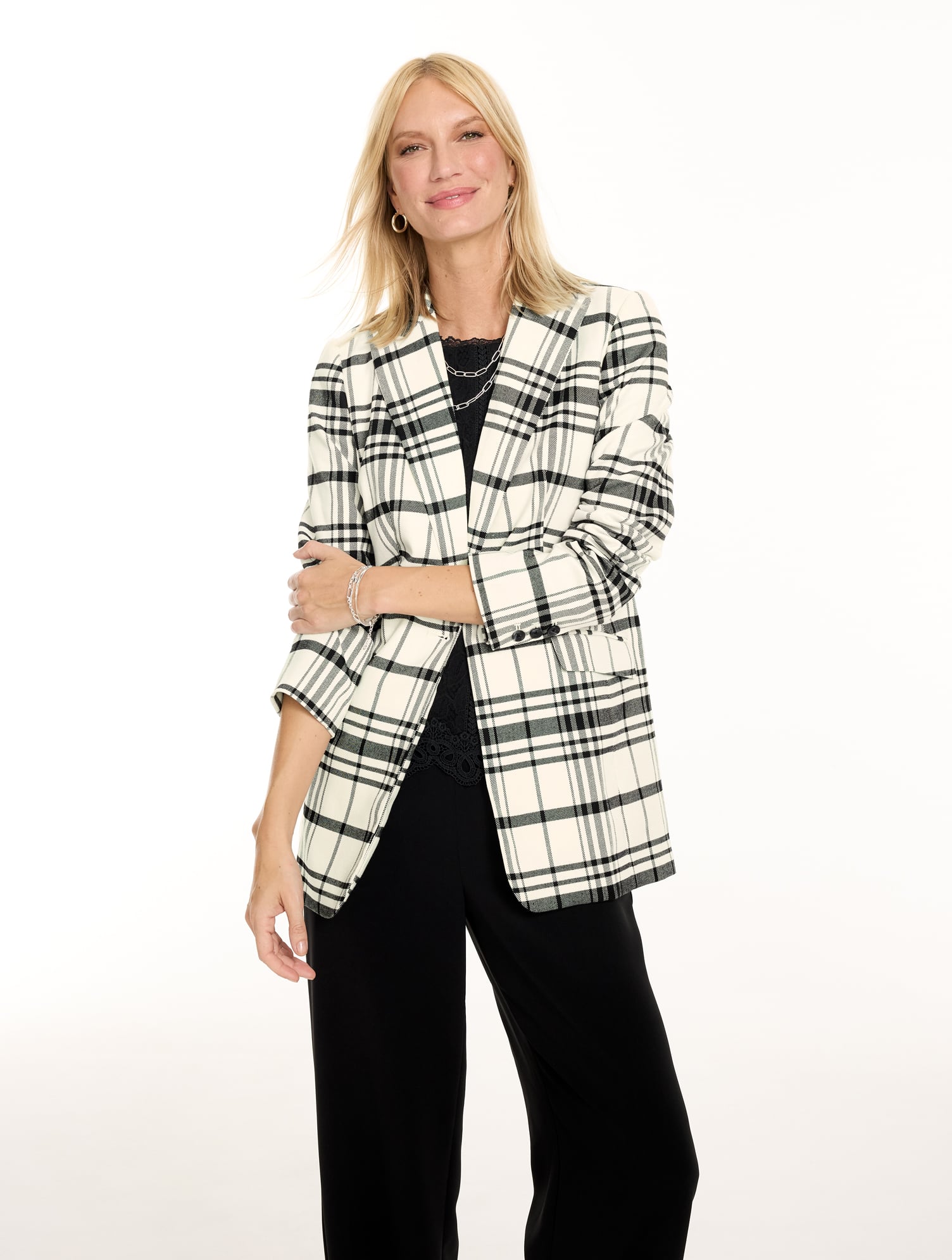 Talbots Essex Plaid Blazer - Ivory/black - 2 In Ivory,black