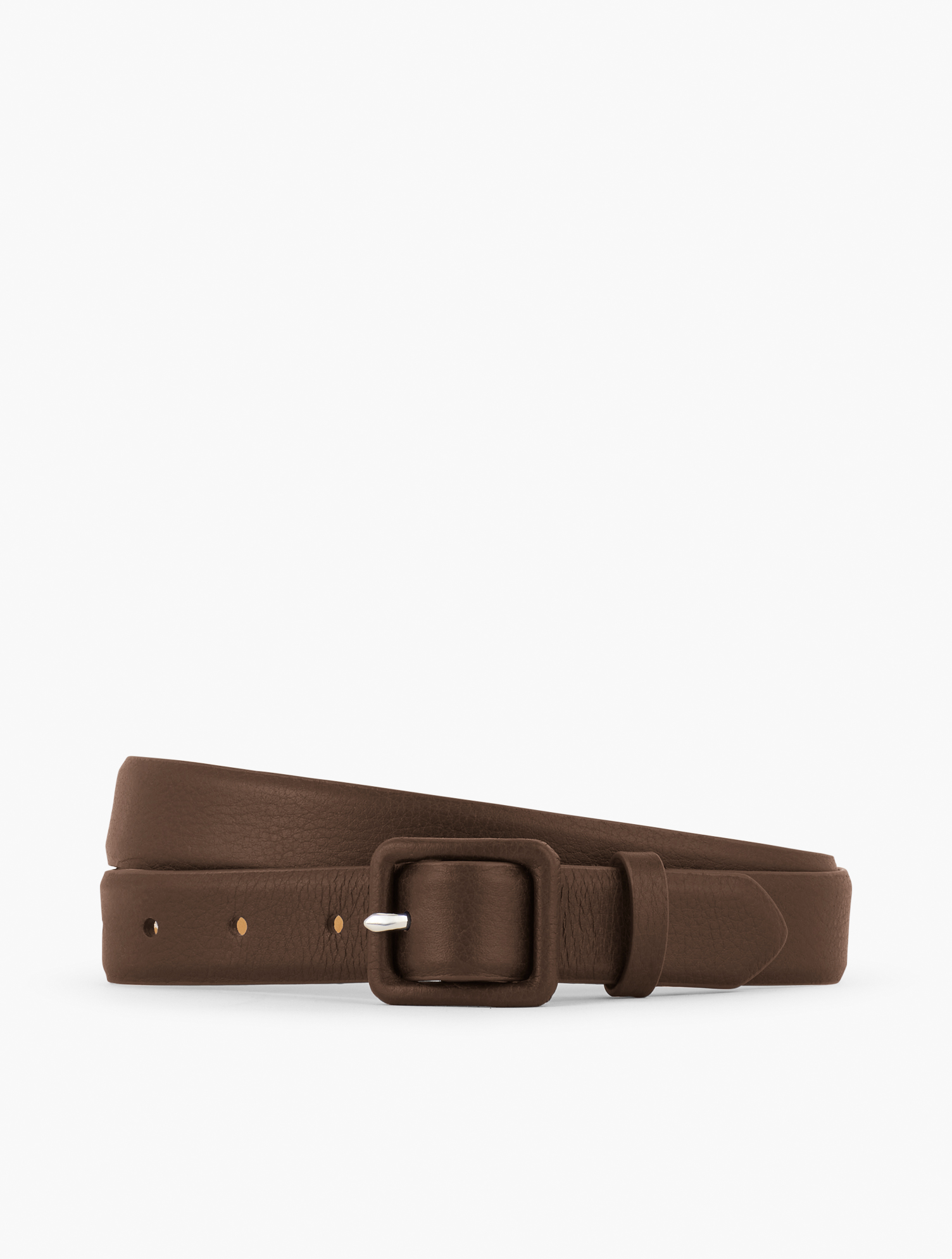 Talbots Soft Pebble Leather Covered Buckle Belt - Dark Brown - Xs