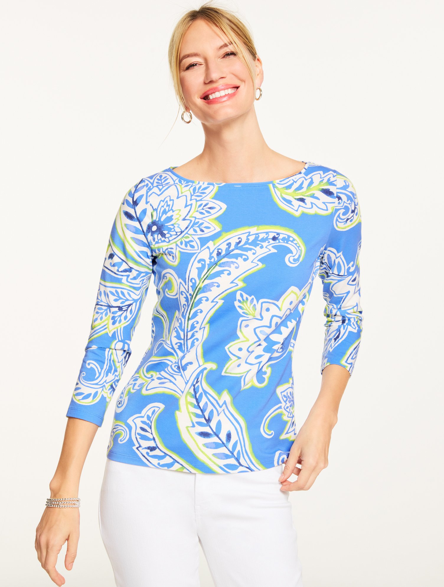 Bateau Neck Tee - Blossom Paisley