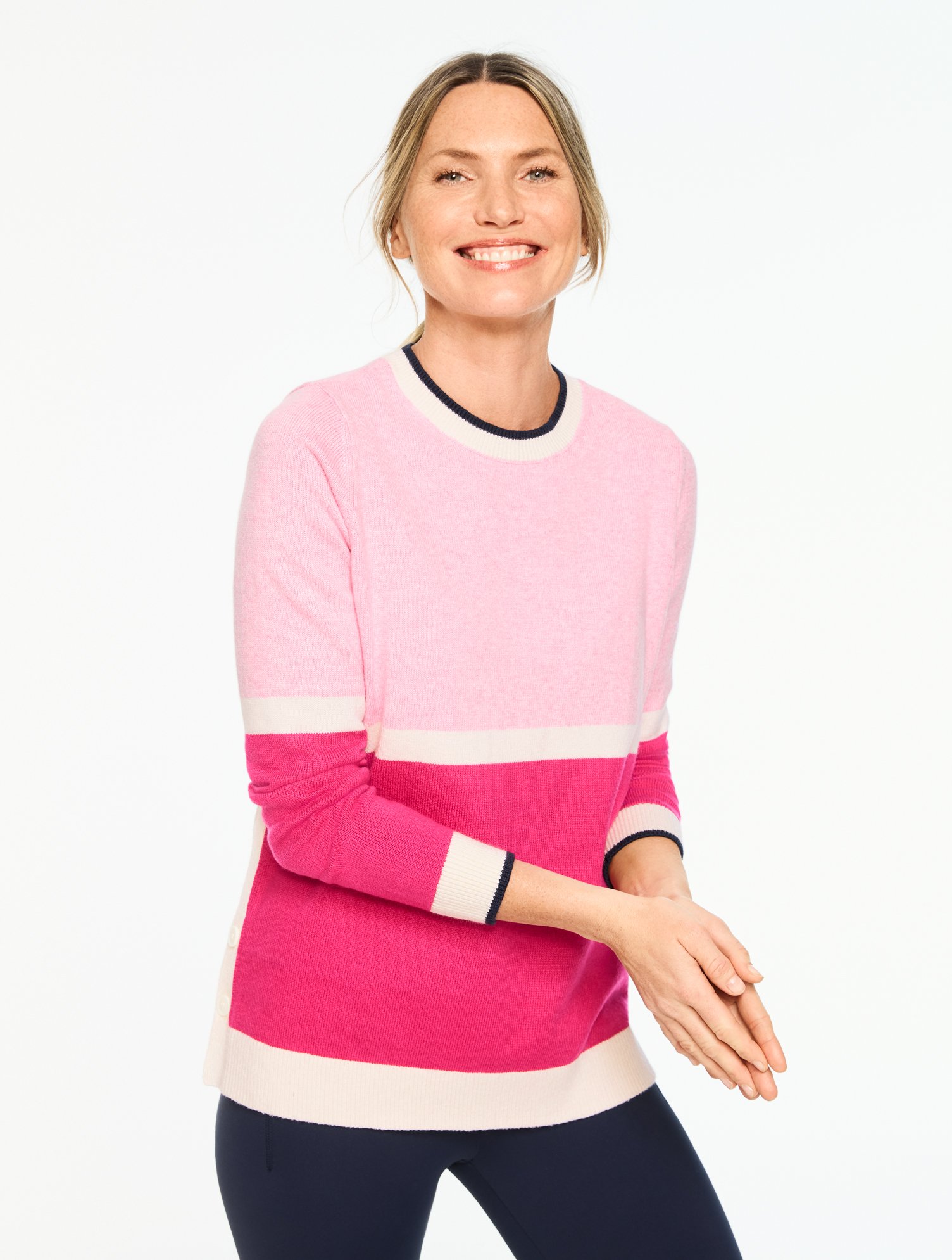 Button Hem Crewneck Sweater