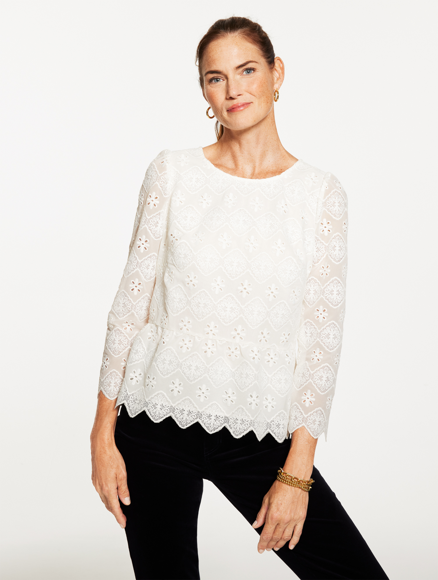 トップス sheller flower lace glitter peplum tops Embroidered Lace