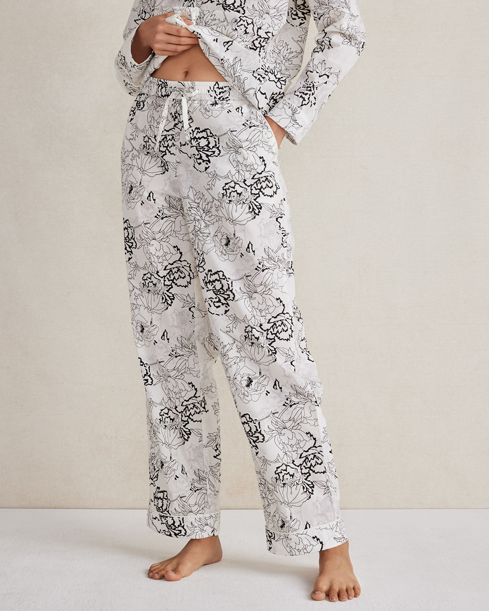 Cotton Poplin Sketched Floral Pajama Pants | Haven Well Within