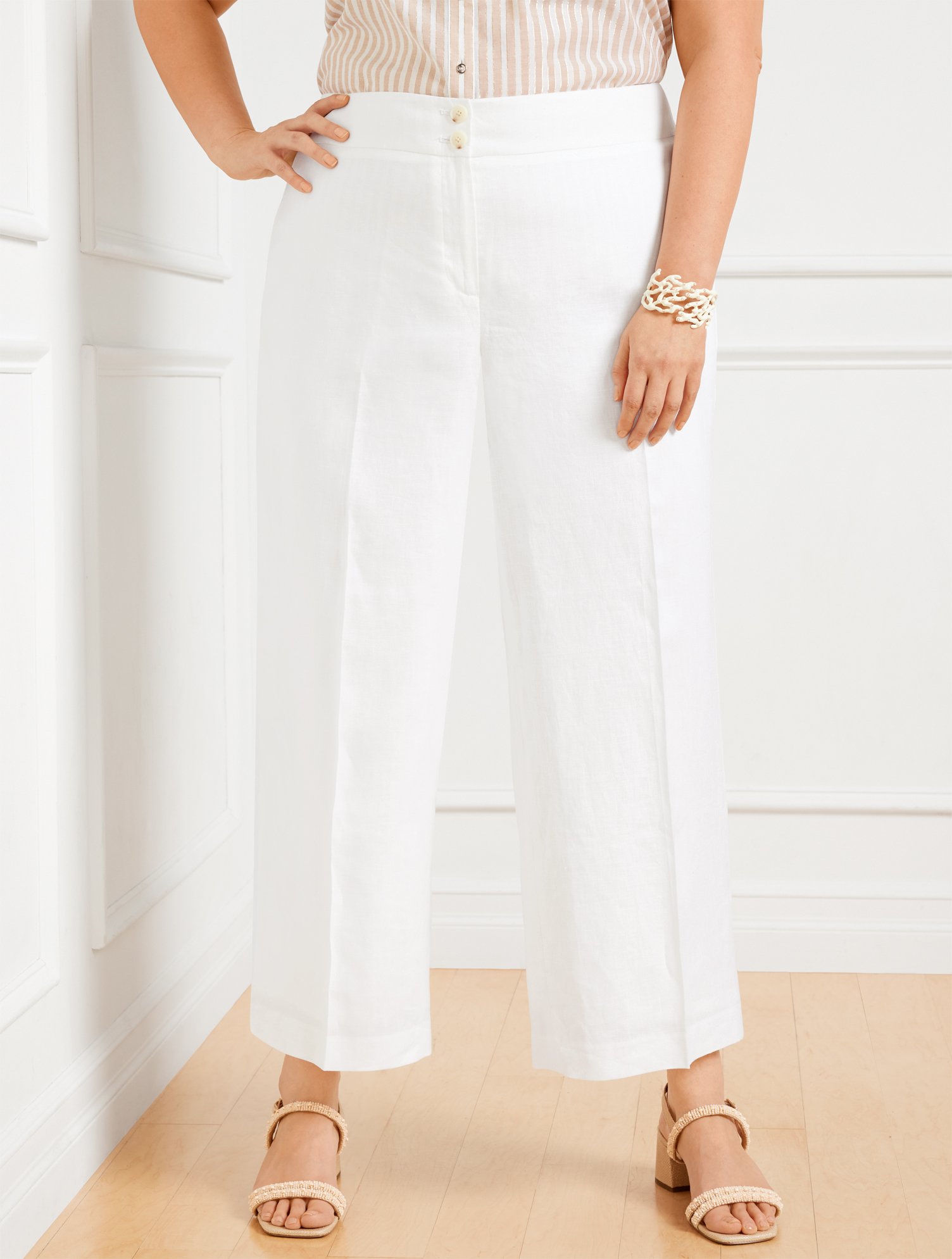 Shop Talbots Plus Size - Plus Exclusive Classic Linen Wide Crop Pants - White - 24