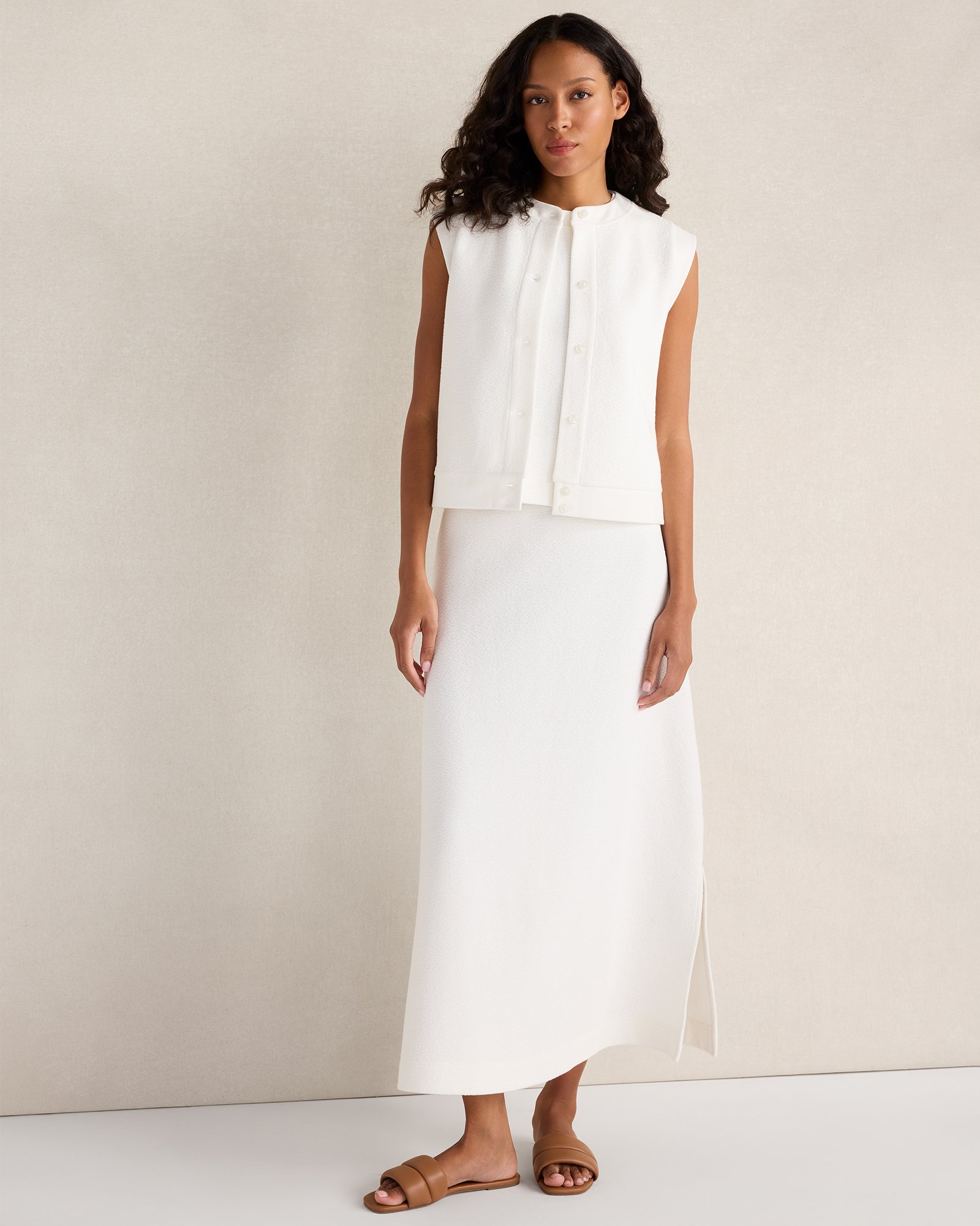 Cotton Blend Textured Midi Skirt