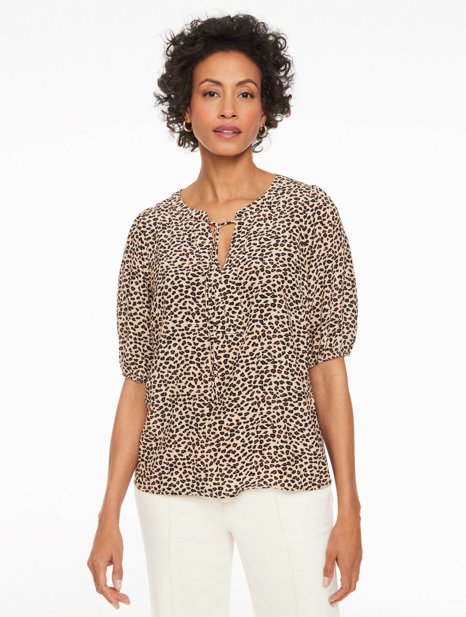 Tie Neck Top - Tricolor Cheetah