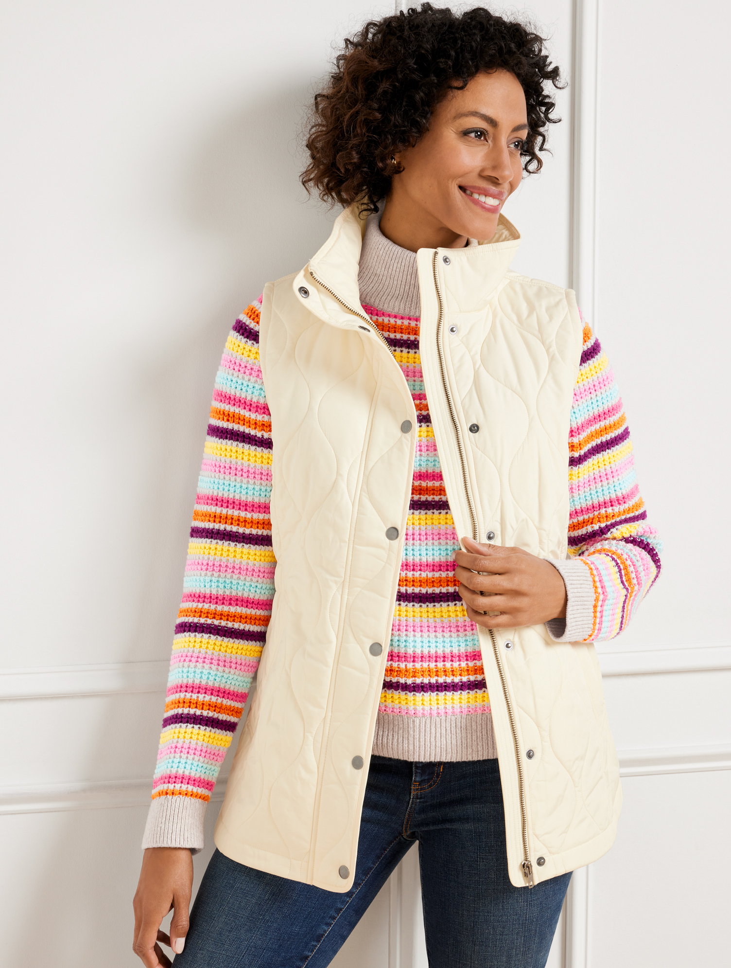 Talbots Quilted Long Vest - Ivory - 2x