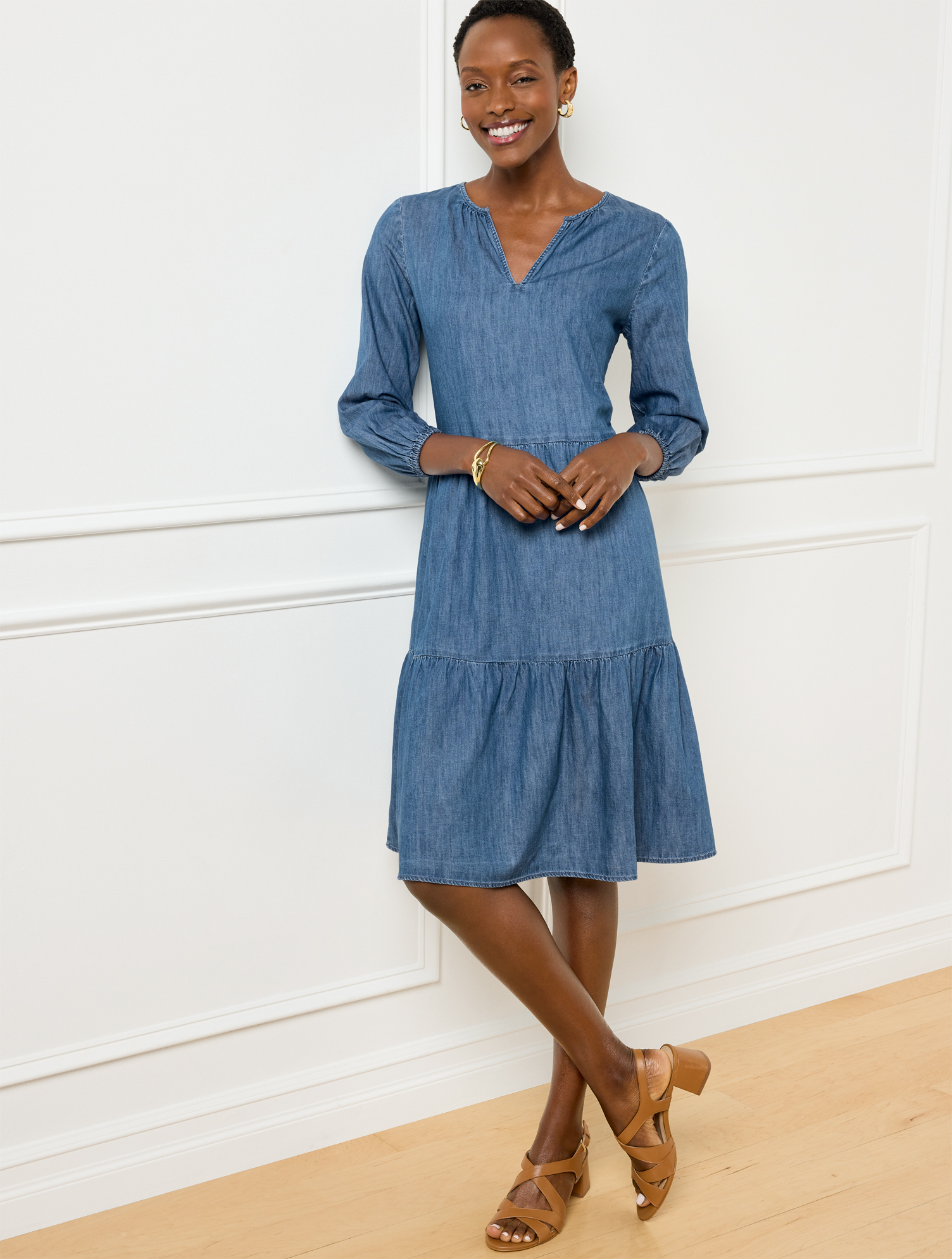 Plus Petite – Tiered Denim Dress – Palermo Wash – 3X Talbots