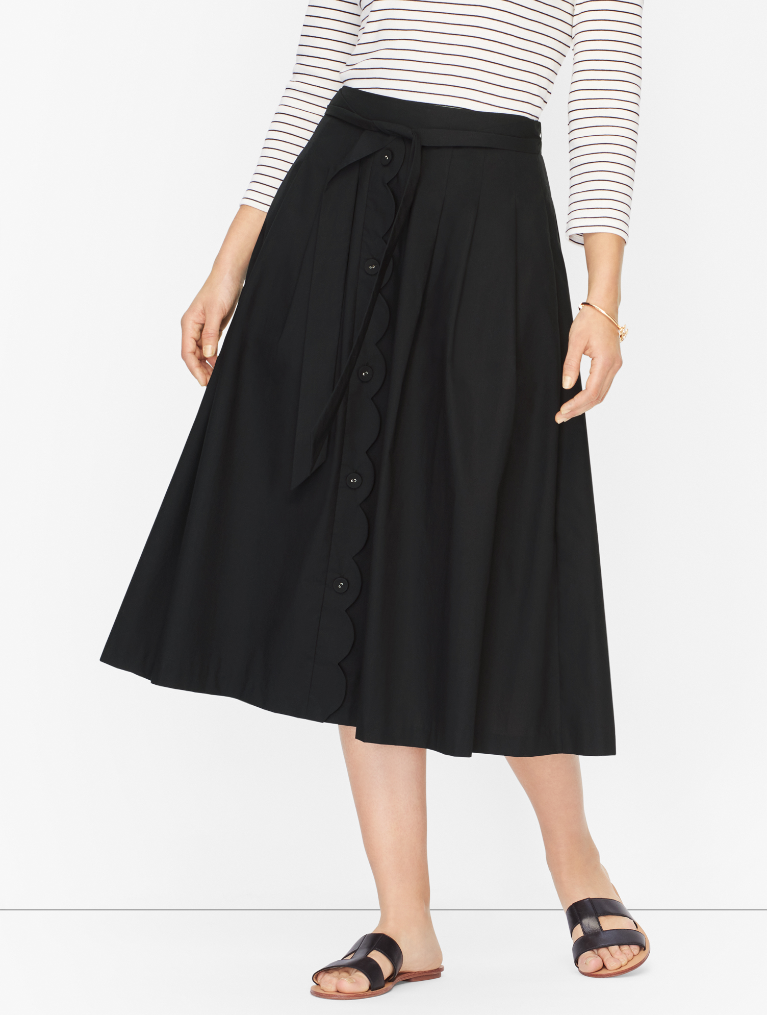 Poplin Scallop Detail Midi Skirt | Talbots