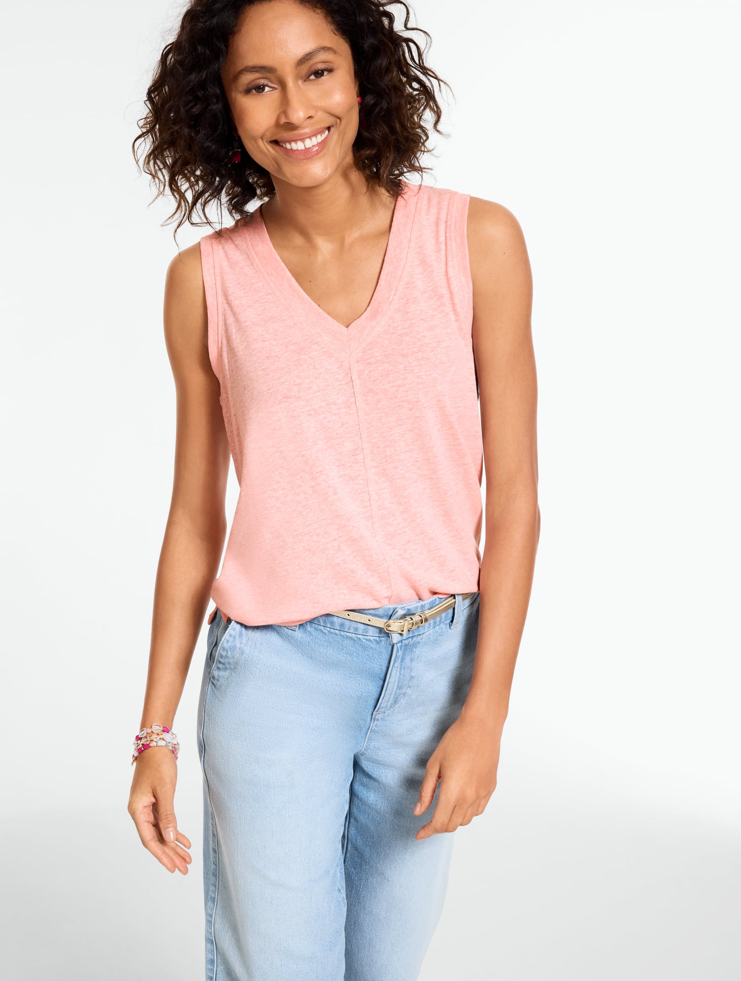 Linen Blend Dolman Sleeve V-Neck Tee | Talbots