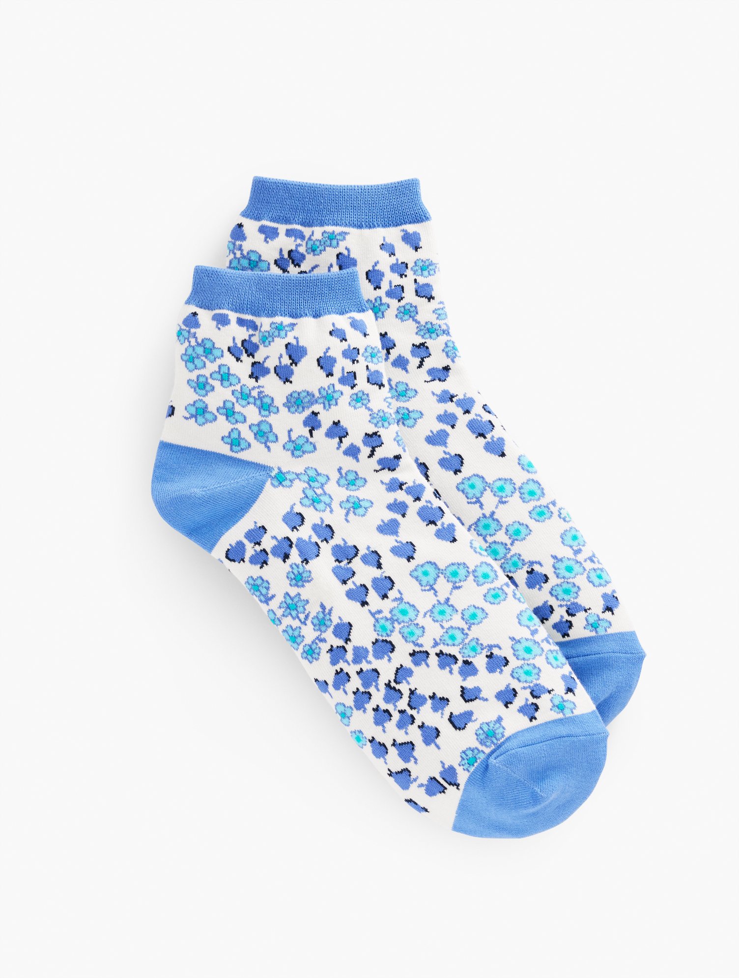 Talbots Lovely Floral Crew Socks - Ivory - 001  In Blue