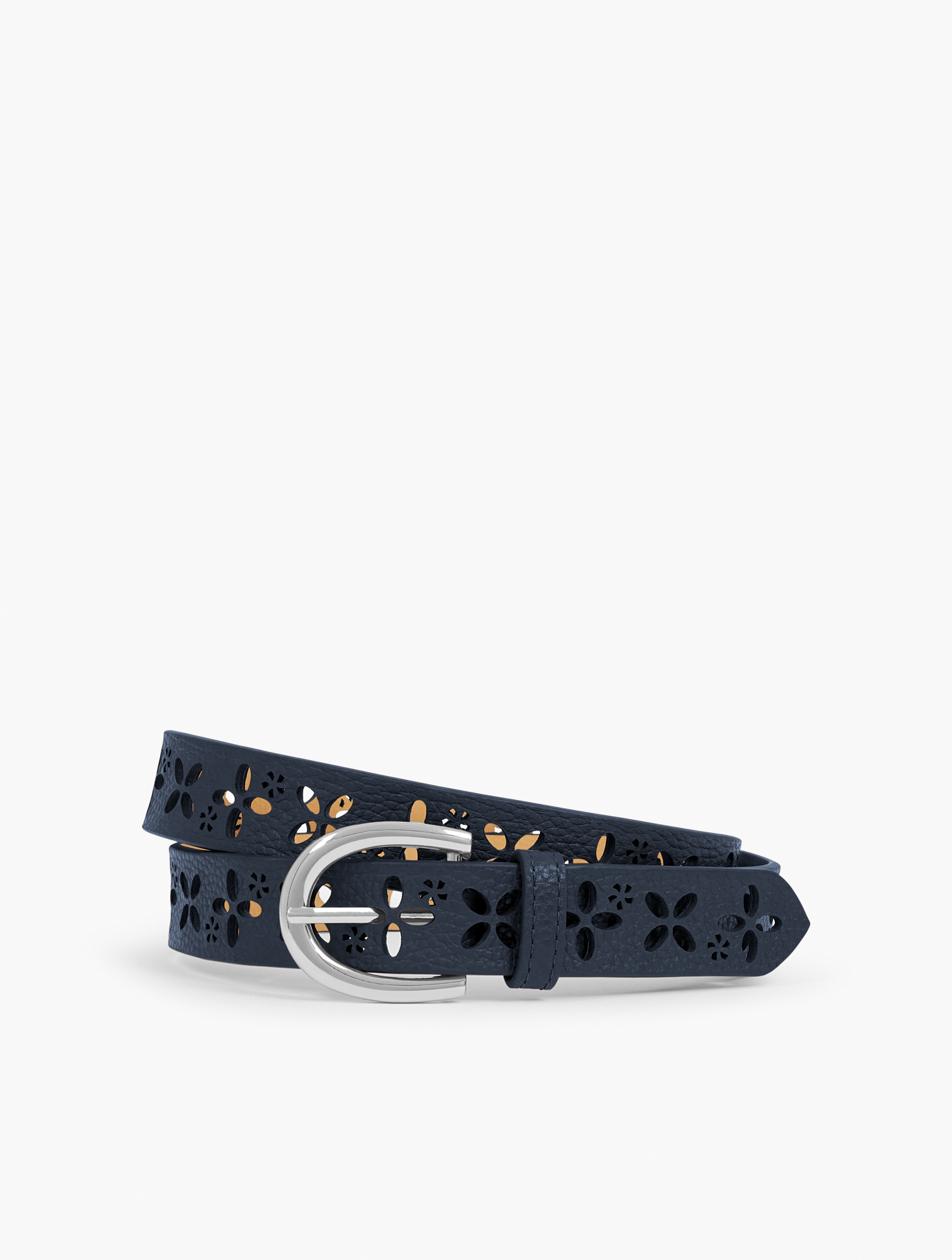 Talbots Perforated Floral Eyelet Leather Belt - Blue - Xs