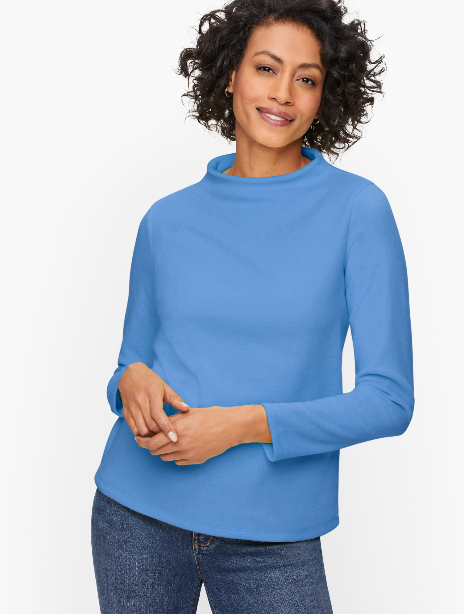 【新品未使用タグ付】　HIGH NECK TINY TOP ライトブルー Microfleece Funnel Neck Top | Talbots