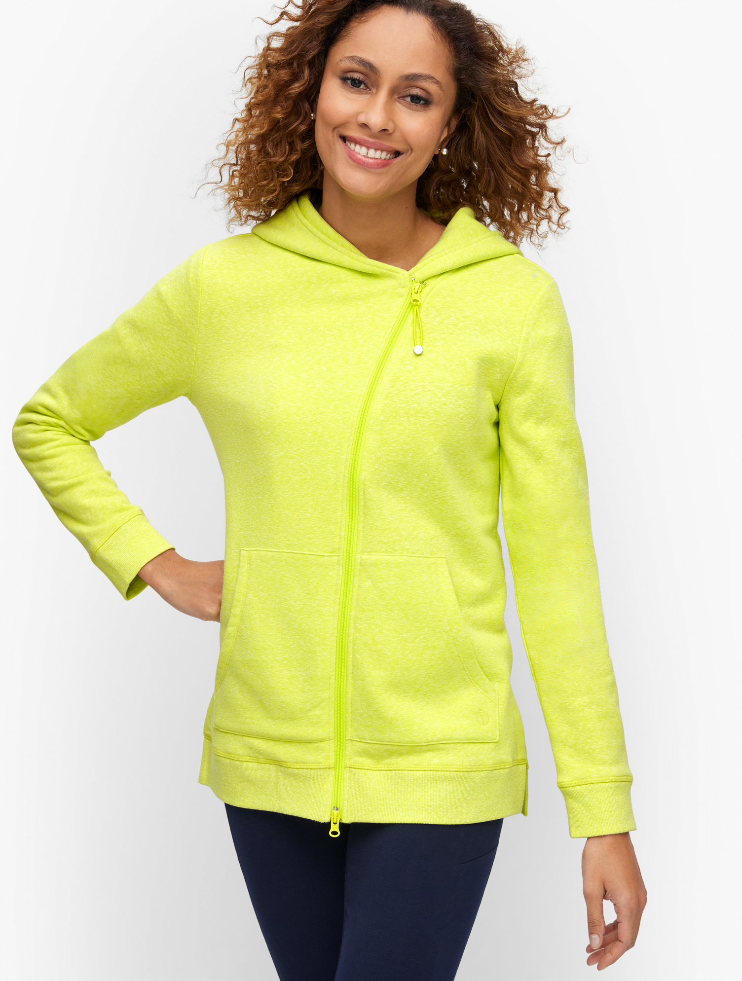 Talbots Brushed Terry Asymmetrical Hooded Jacket - Jewel Lime - X
