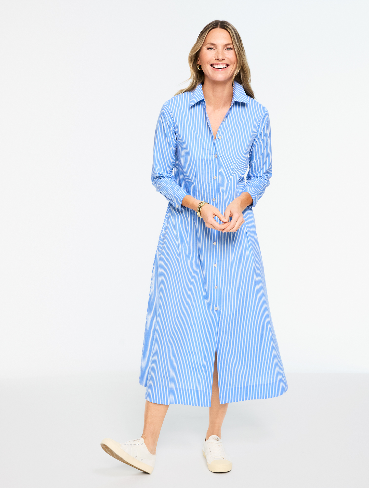 Poplin Shirtdress - Willow Stripe - Shore Blue/White - 6 - 100% Cotton Talbots