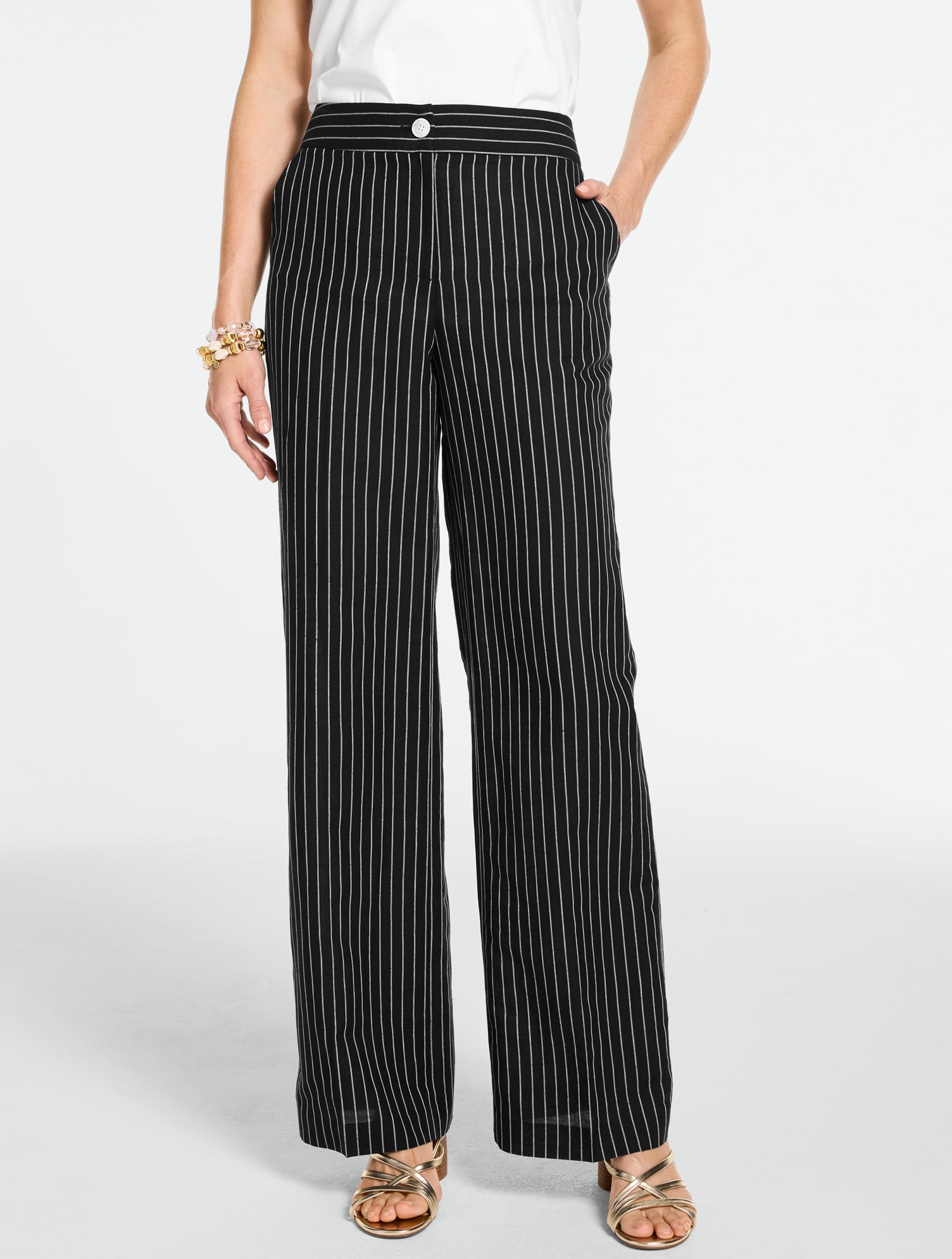 Classic Linen Wide Leg Pants - Blooming Stripe | Talbots