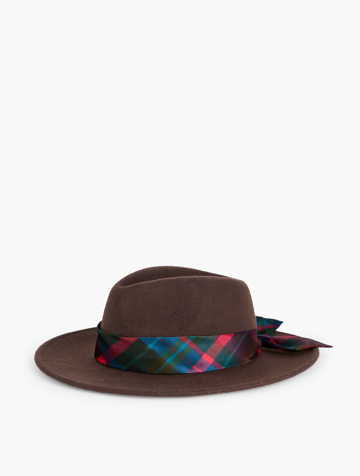 Talbots Plaid Trim Wool Fedora Hat - Dark Brown - 001