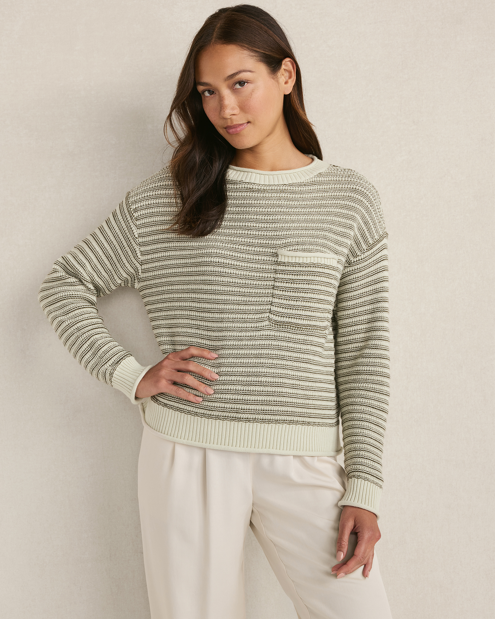 Organic Cotton Linear Stitch Crewneck Sweater