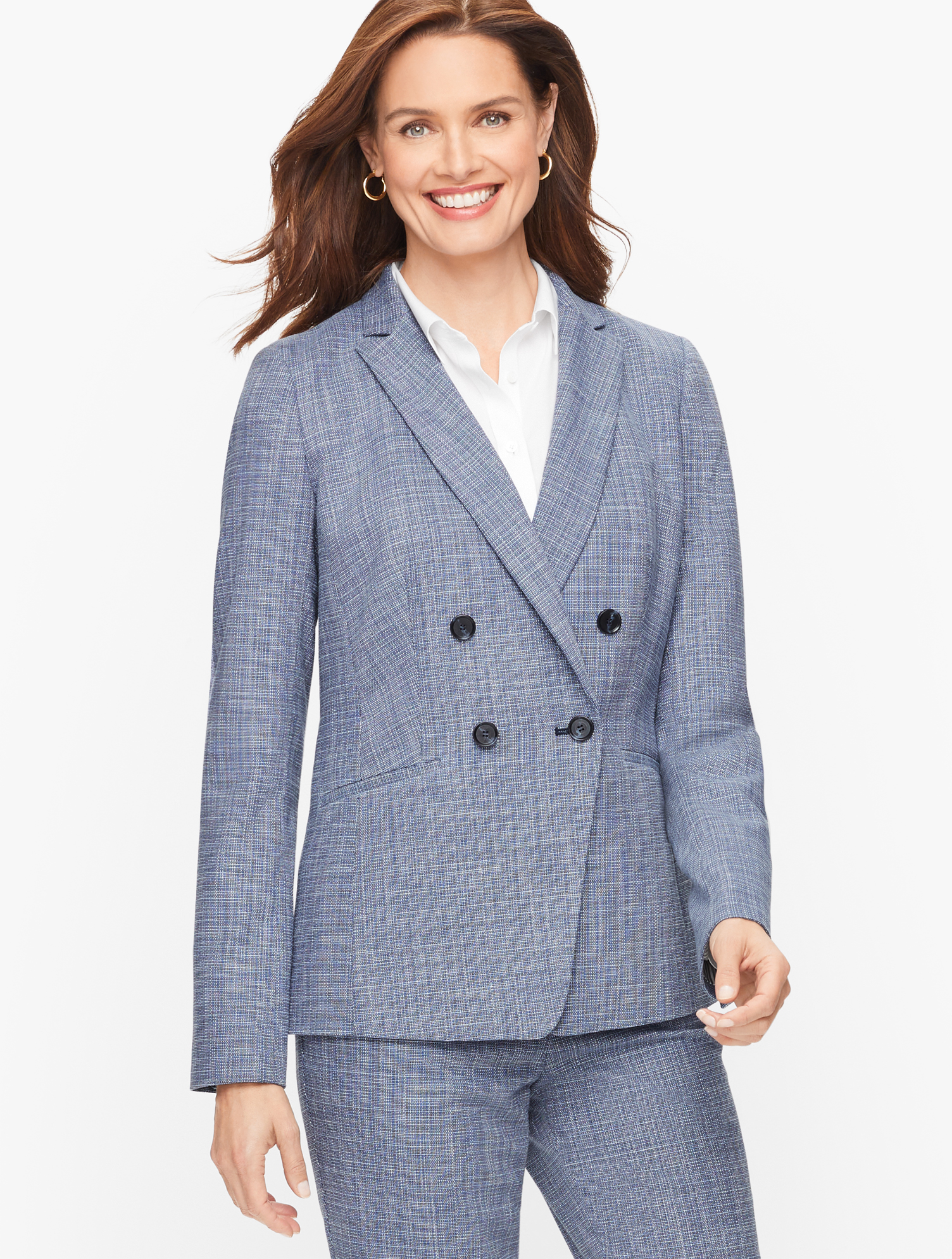 Talbots Petite - Blended Tweed Double Breasted Blazer - Blue - 8