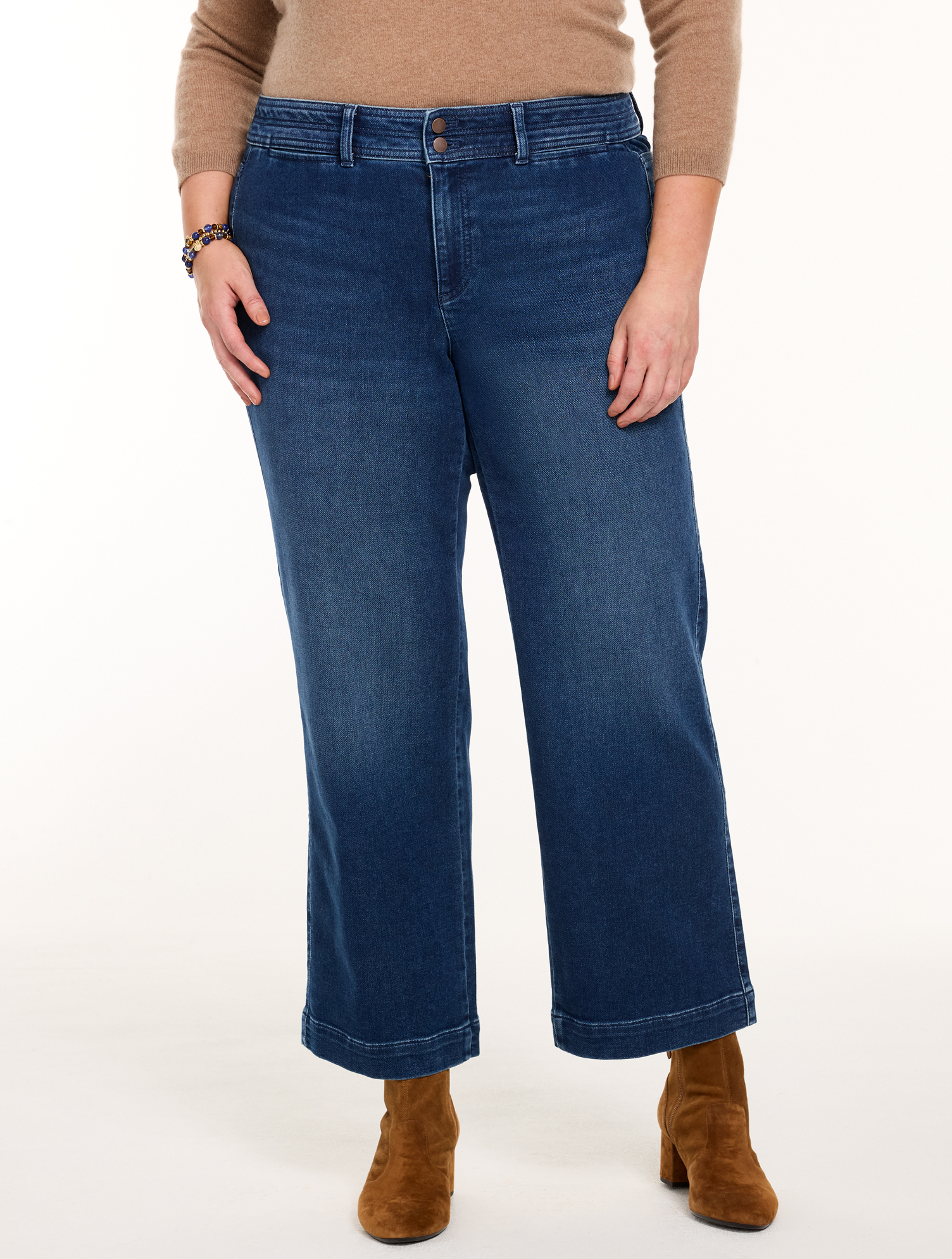 Knit Denim Wide Ankle Jeans - Holland Wash