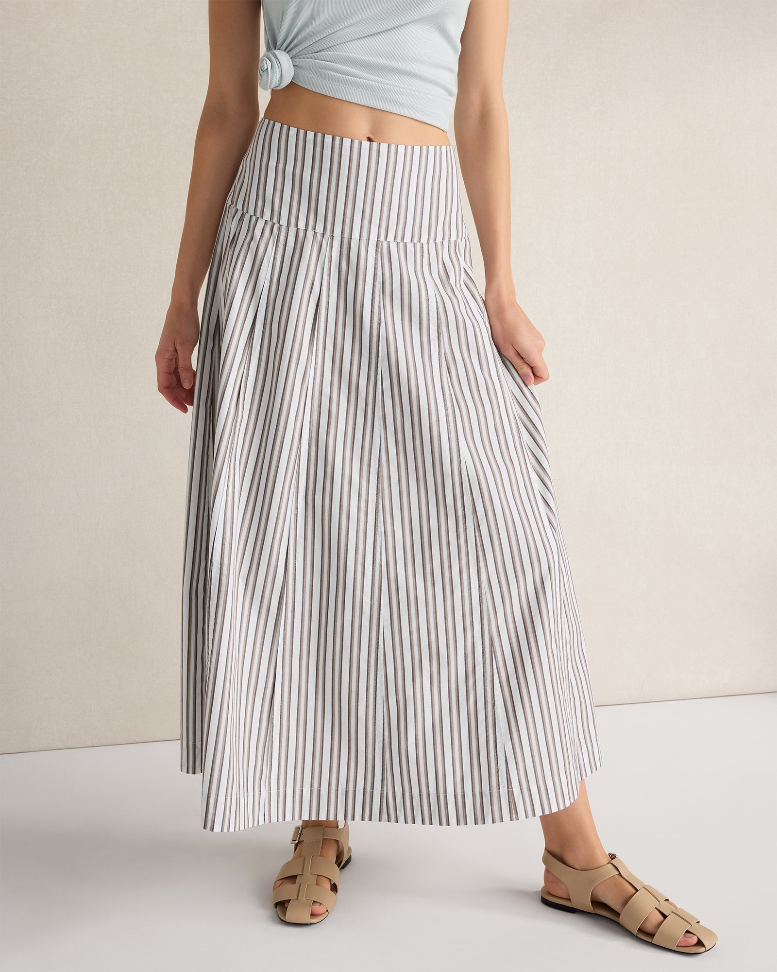 Organic Cotton Poplin Stripe Drop Waist Skirt