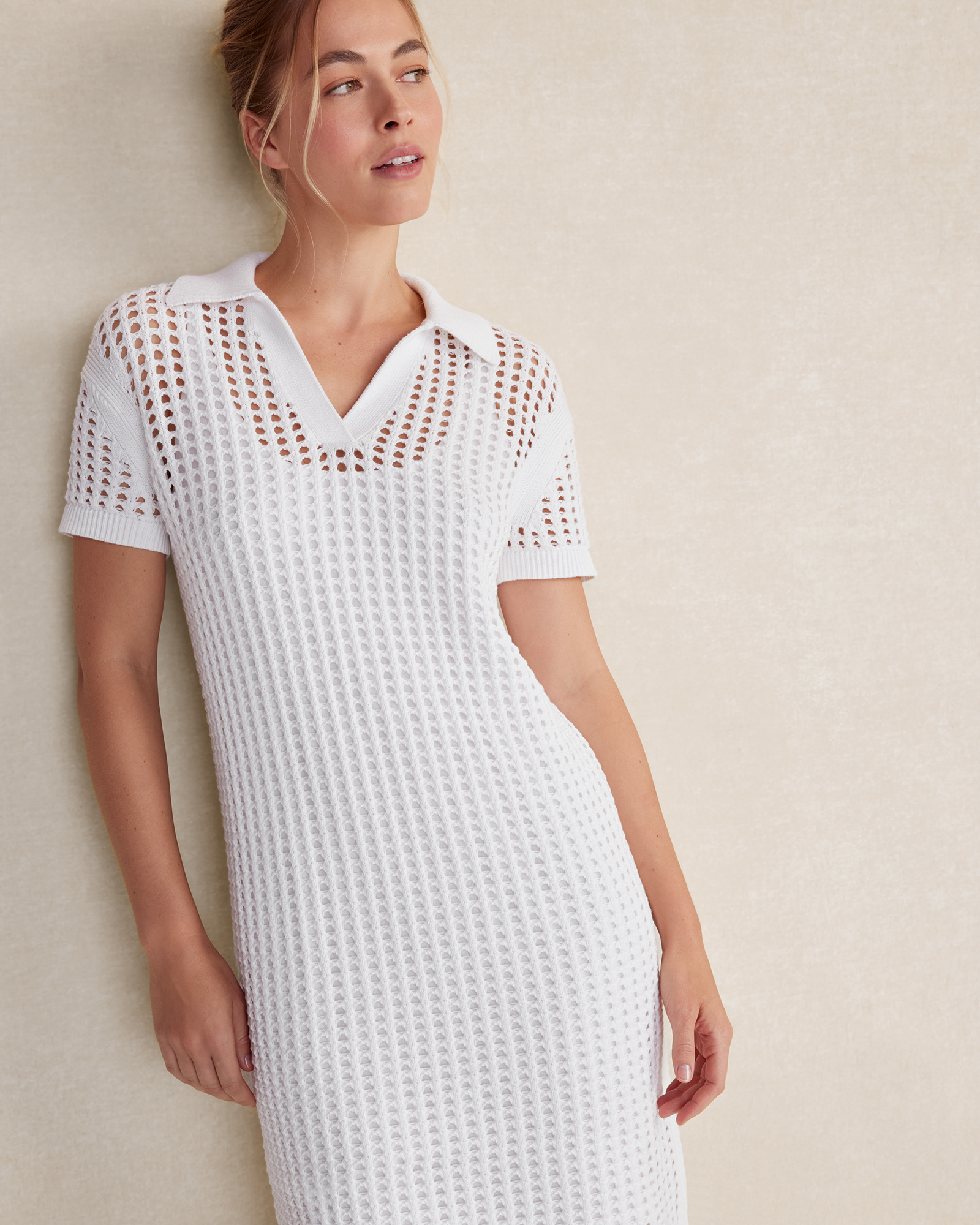 Talbots Organic Cotton Open Stitch Dress - White - Xl