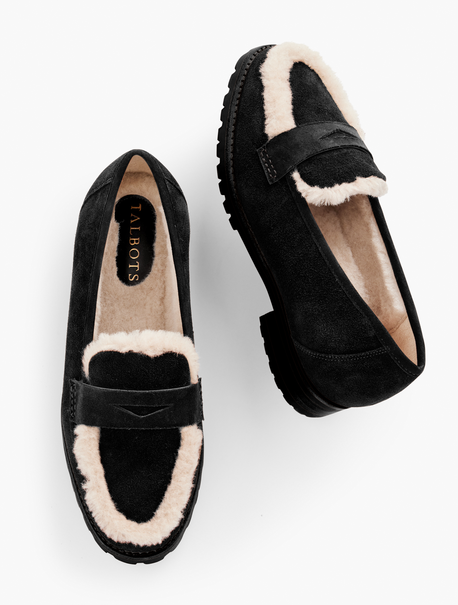 Shop Talbots Cassidy Sherpa Suede Loafers - Black - 7 1/2 M