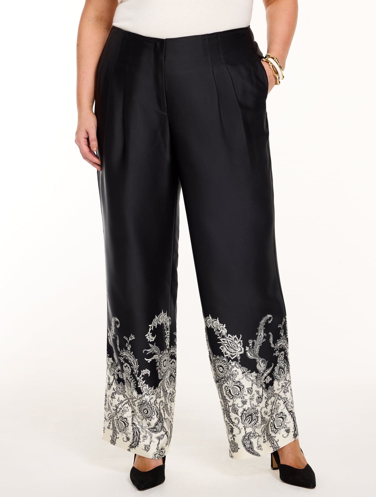 Satin Wide Leg High Waist Pants - Exquisite Paisley