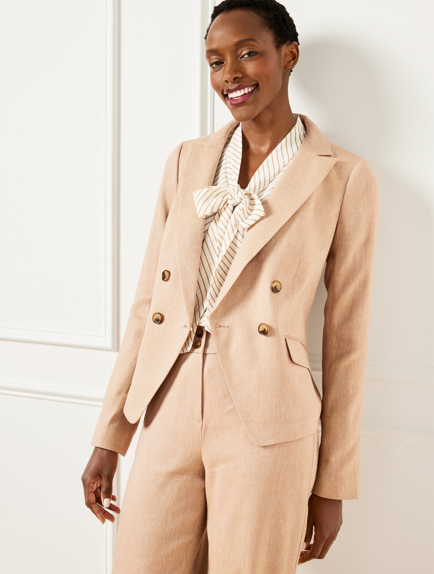 TALBOTS PLUS PETITE - TEXTURED STRETCH LINEN BLAZER - CAFE/IVORY - 20 TALBOTS