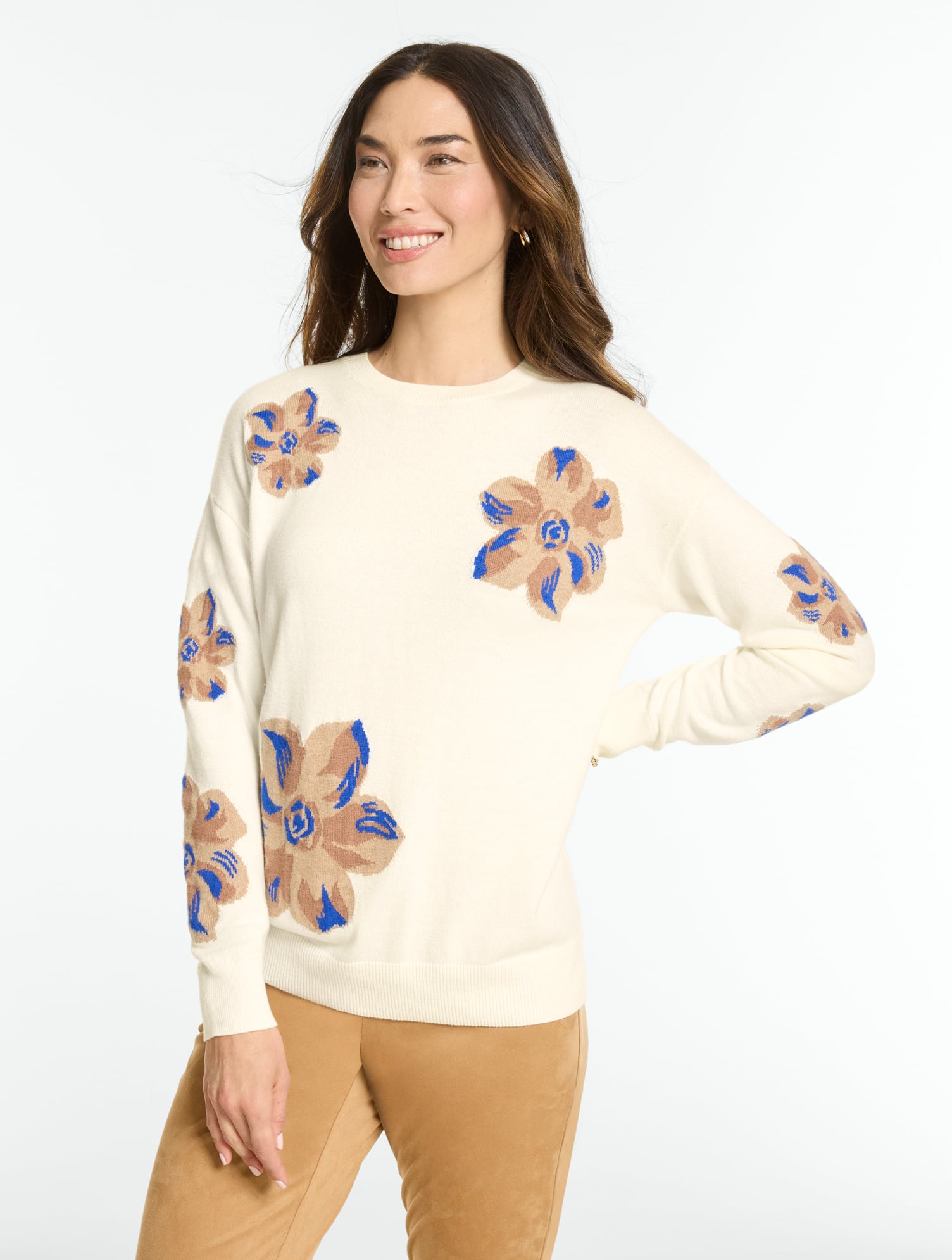Jacquard Crewneck Pullover - Floral