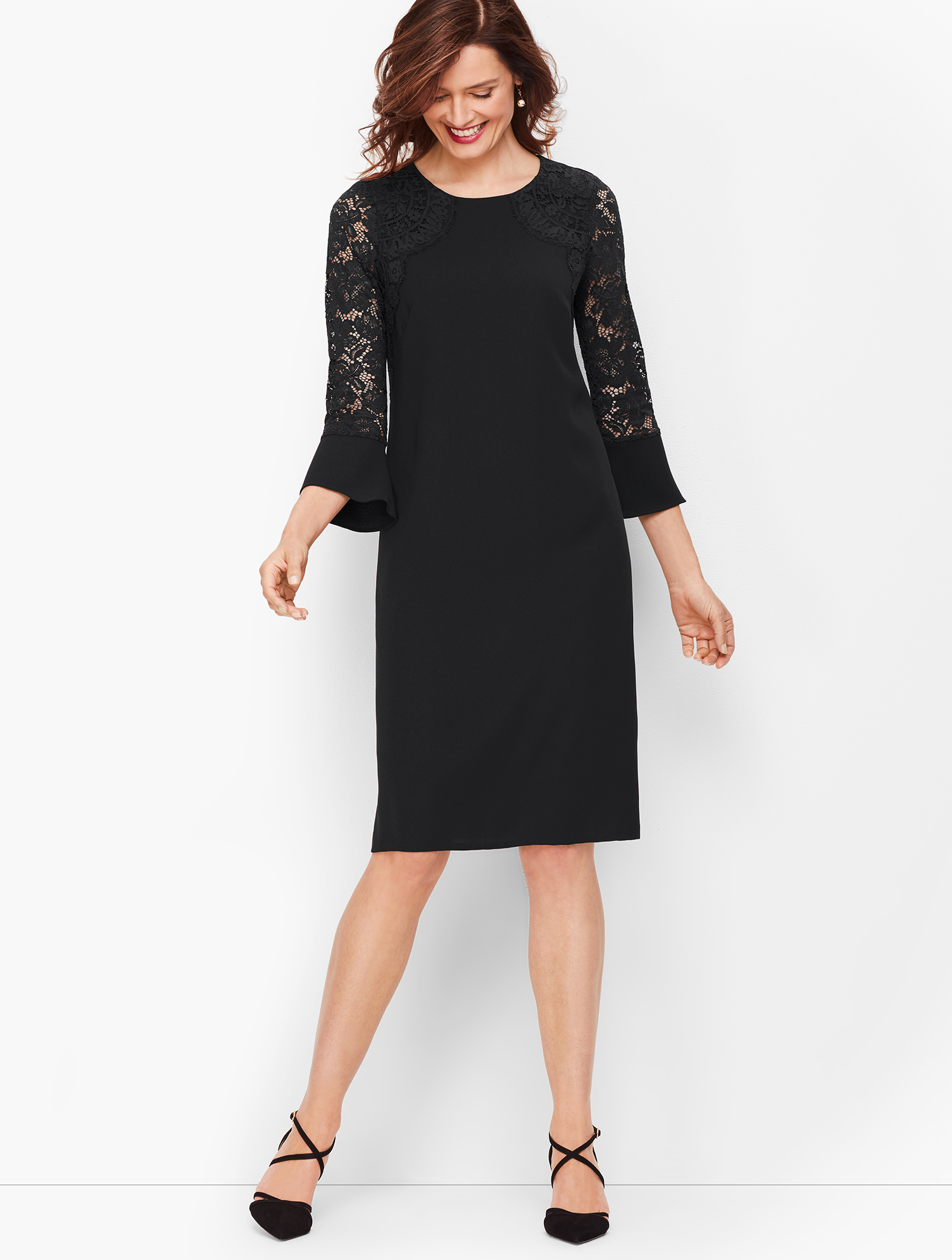 Crepe & Lace Shift Dress | Talbots