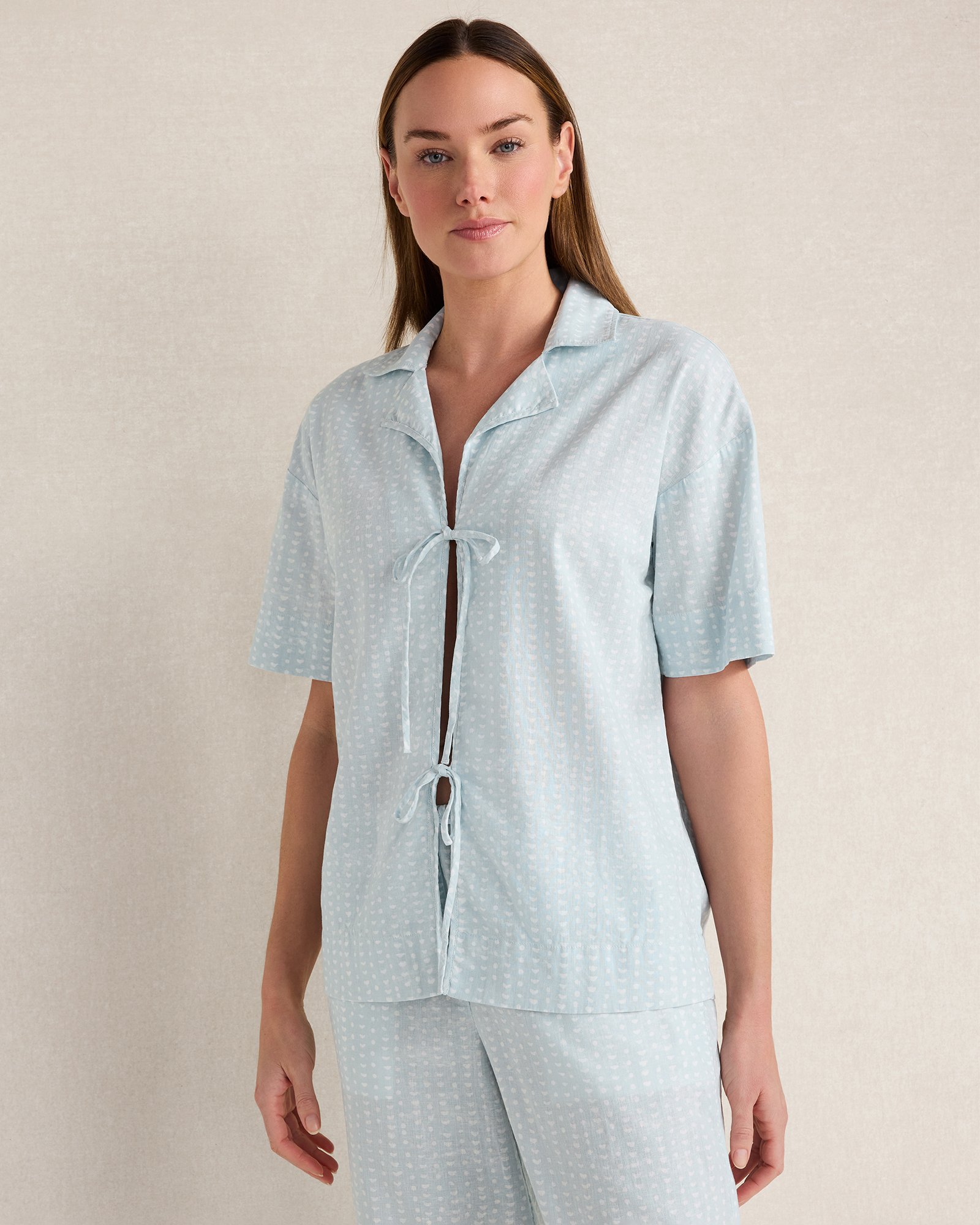 Cotton Linen Faded Dot Pajama Top