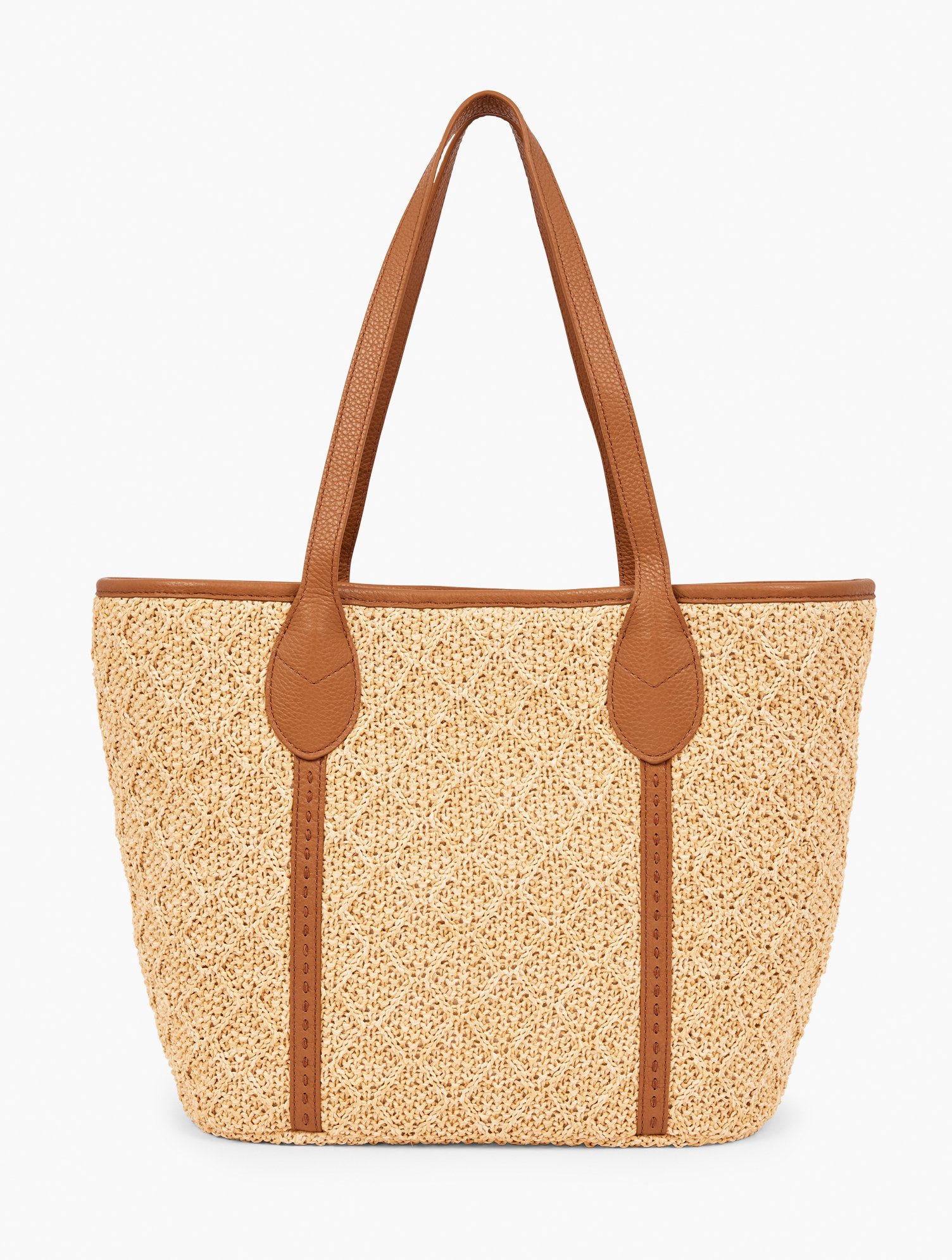 Talbots Leather Trim Geo Straw Tote - Natural - 001  In Animal Print
