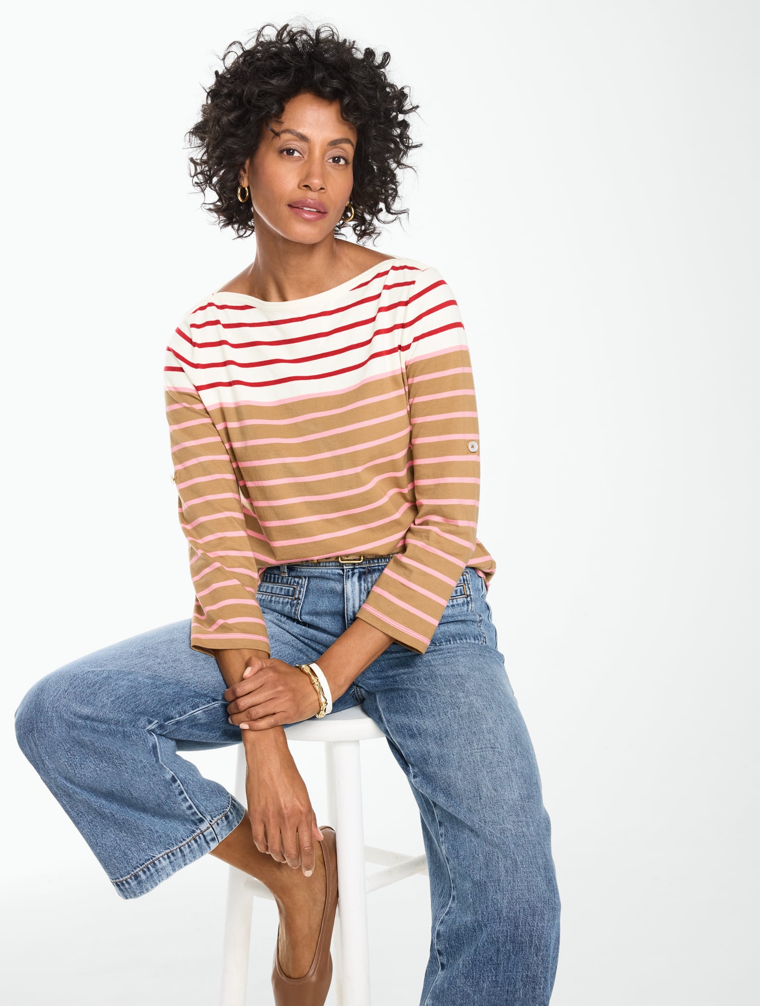 Roll Cuff Bateau Neck Top
