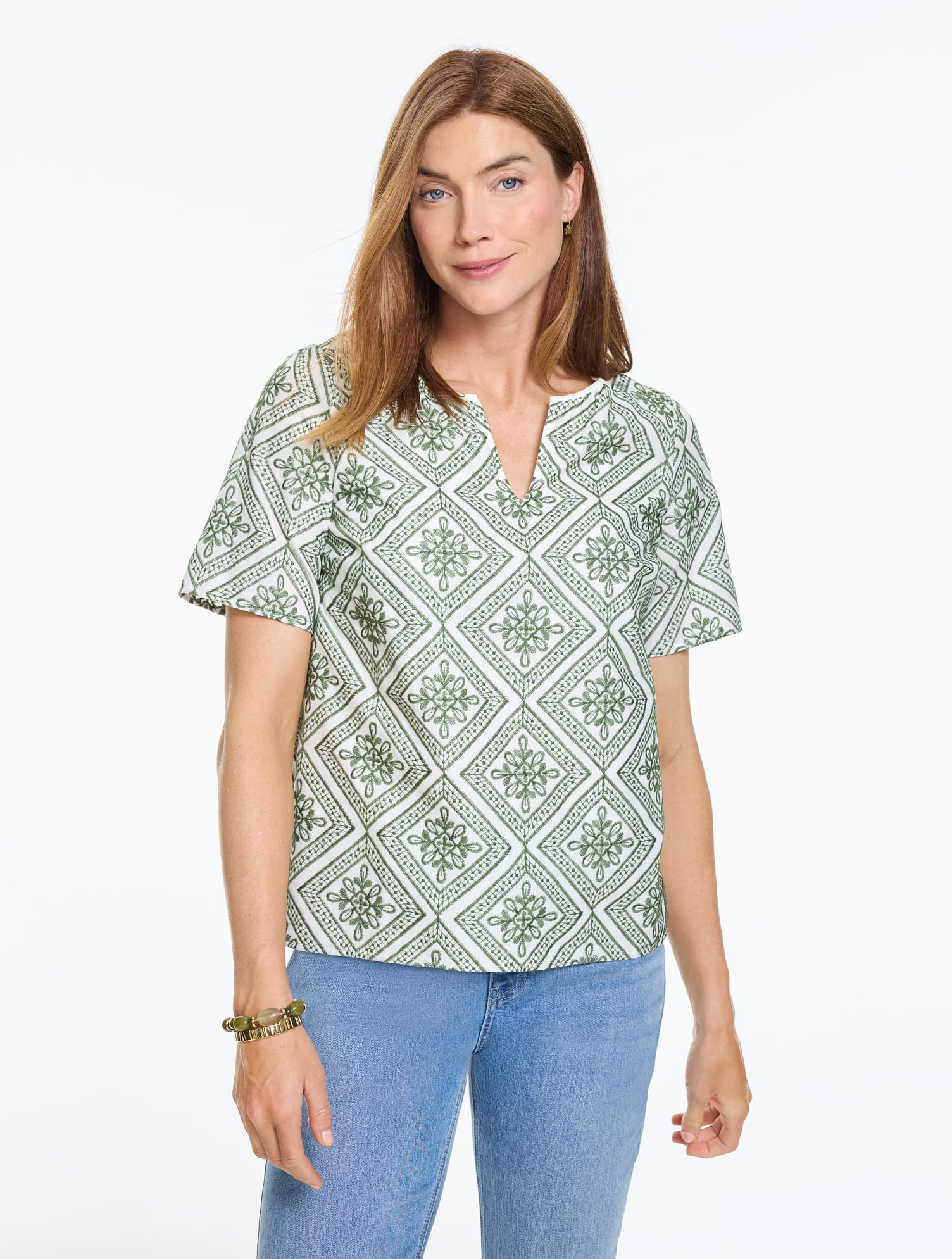 Embroidered Short Sleeve Top - Graphic Medallion