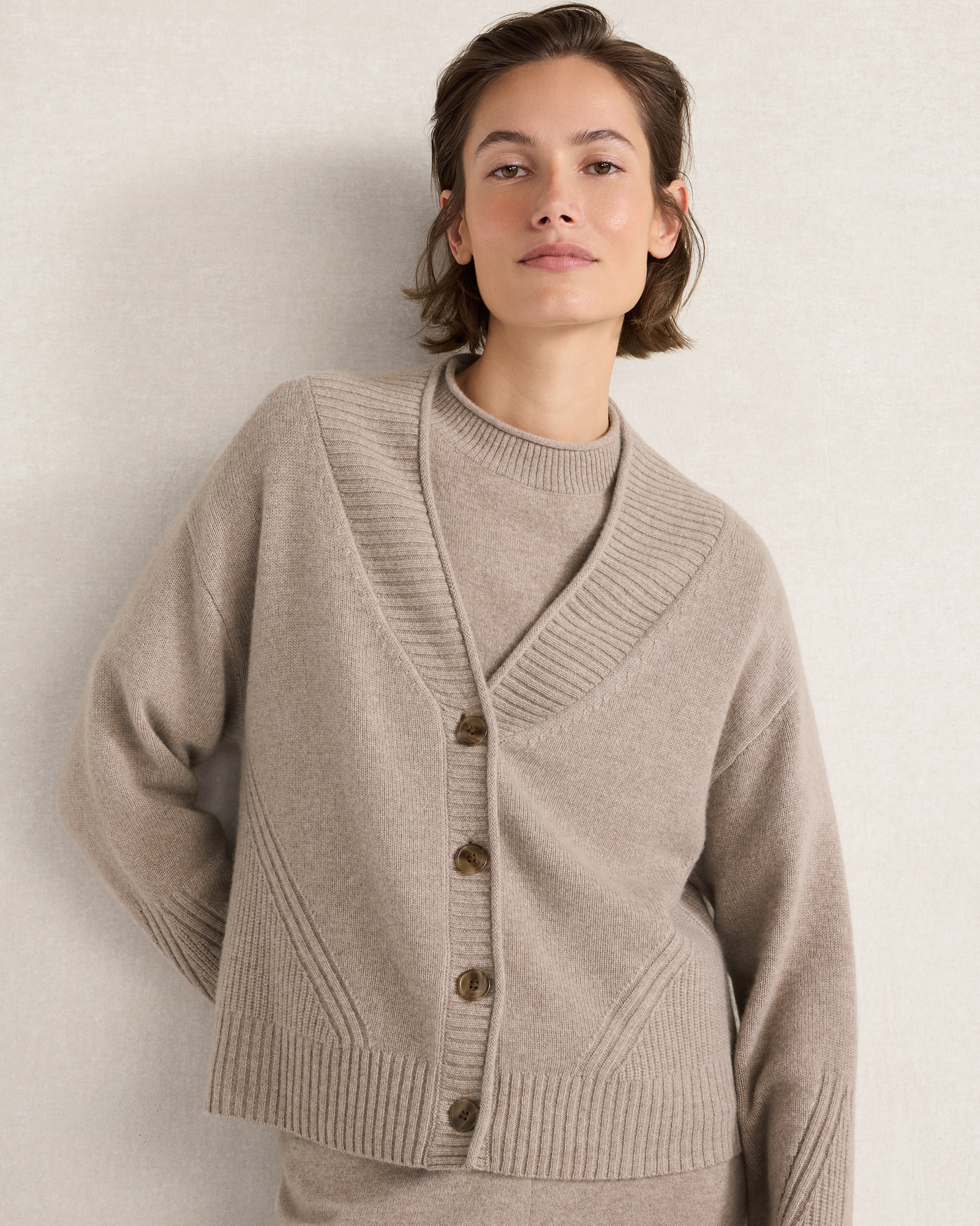 Featherweight Cashmere Directional Stitch Cardigan