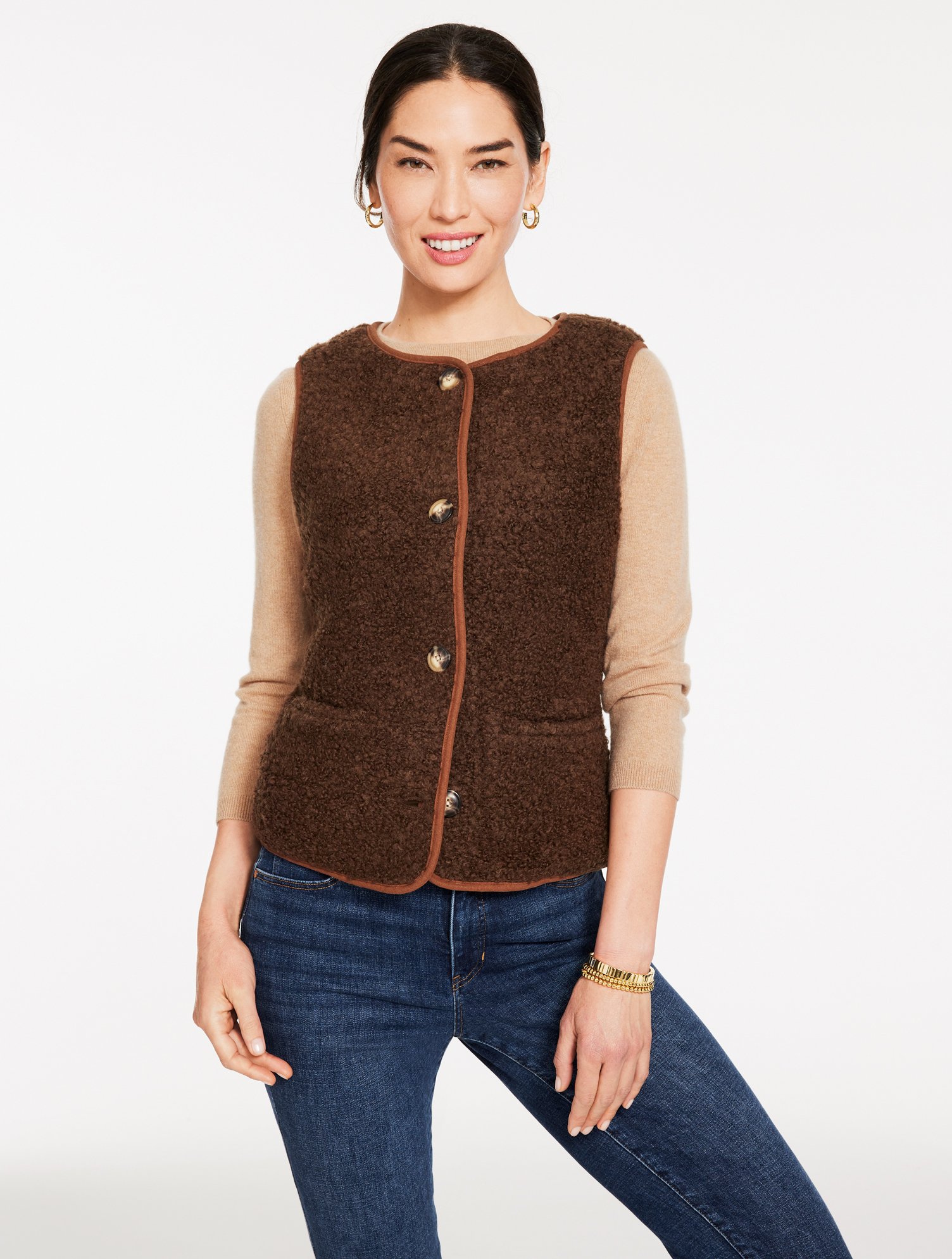 Talbots Plus Petite - Sherpa Vest - Dark Walnut - 3x In Brown