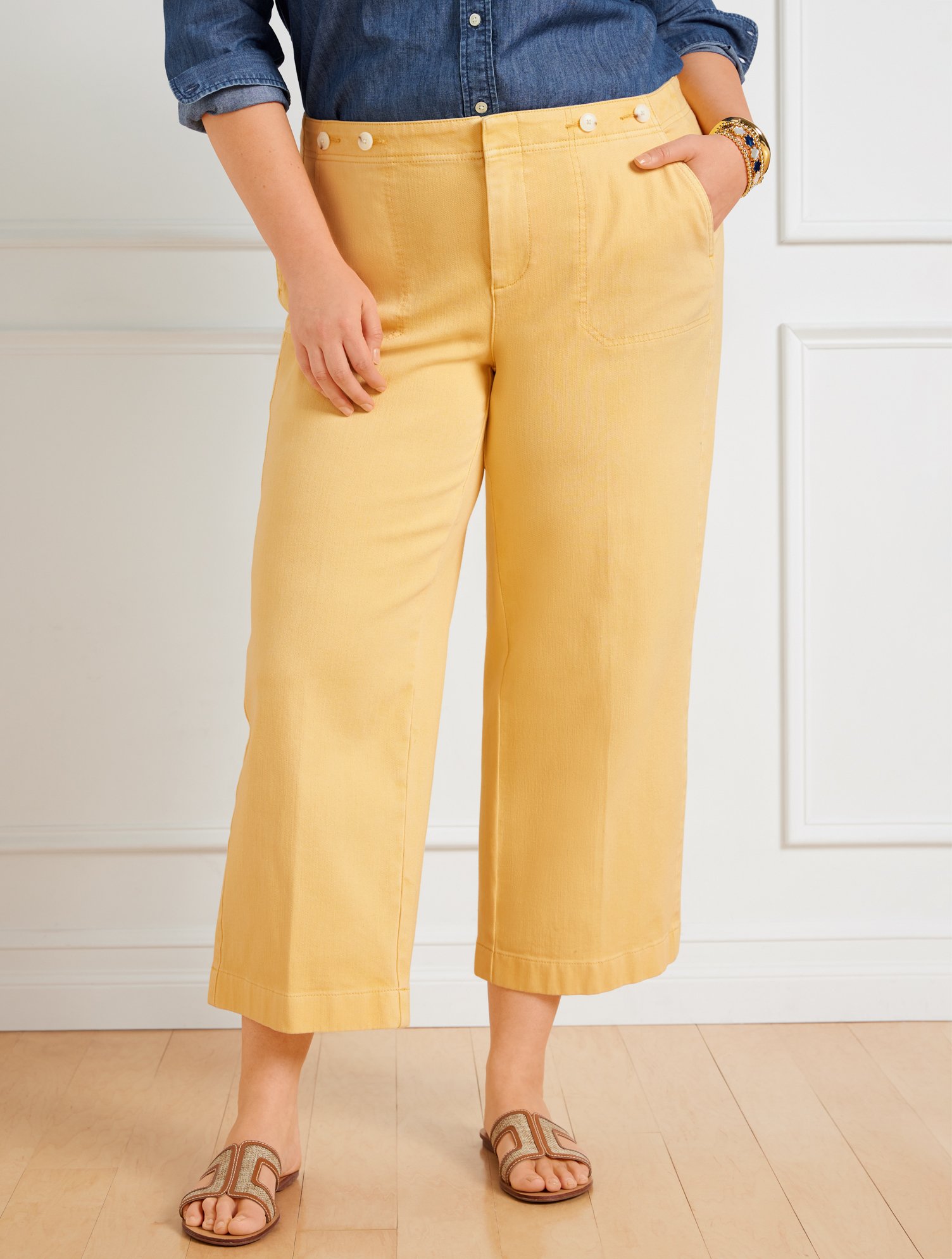 Talbots Plus Size - Crop Wide Leg Jeans - Garment Dye - Banana - 20
