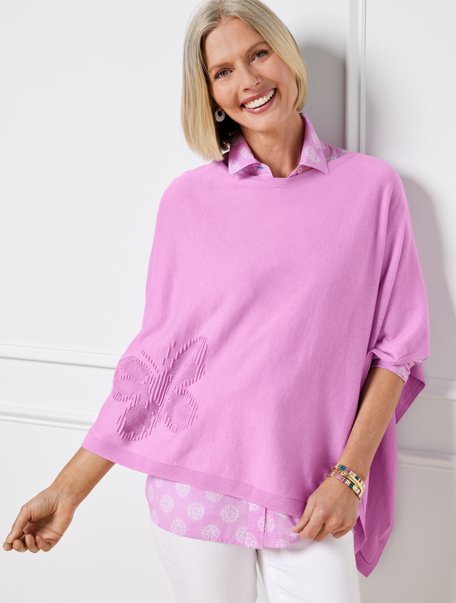 Talbots Butterfly Poncho - Orchid Bloom - M/l